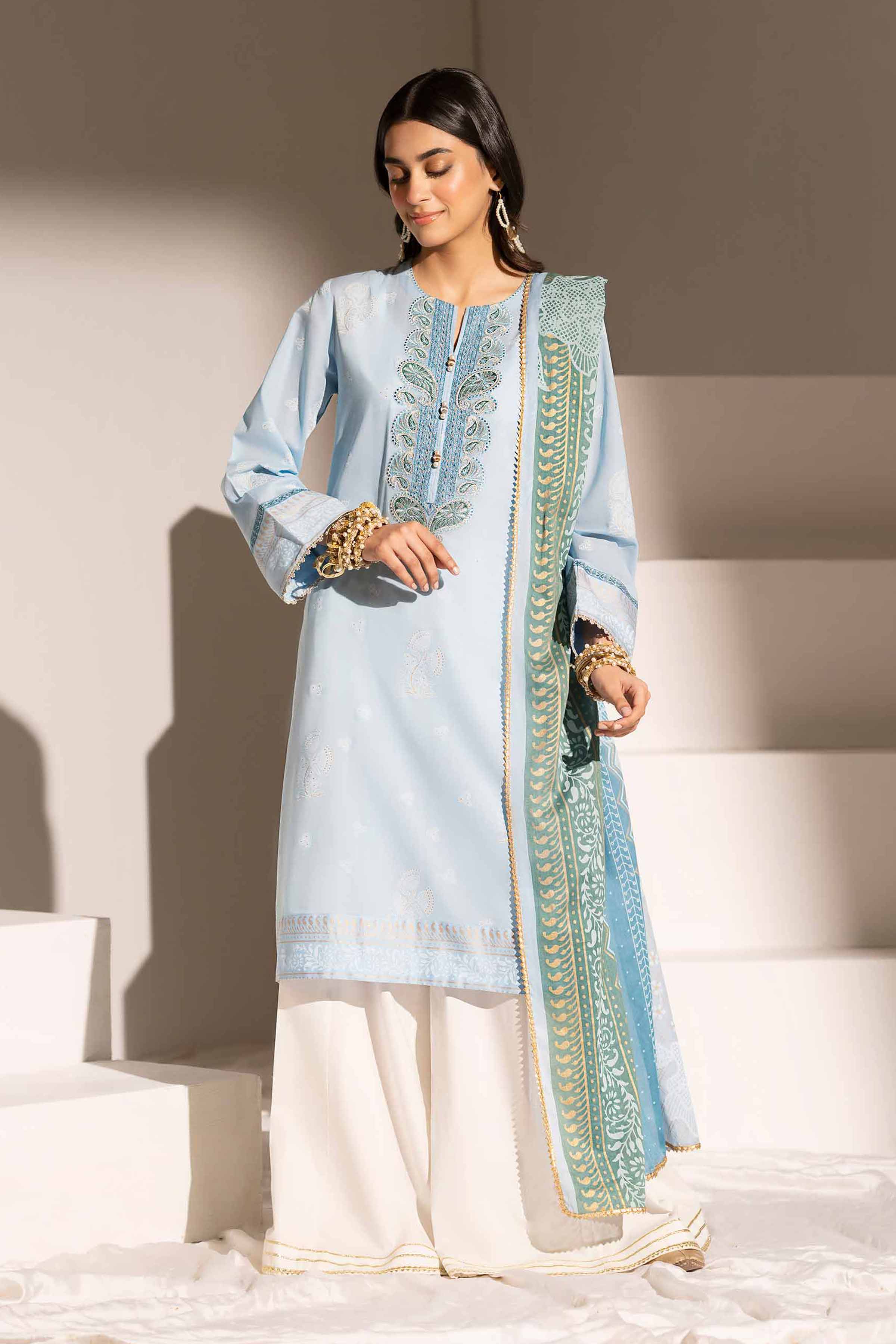2 Piece - Printed Embroidered Suit - PE25-356
