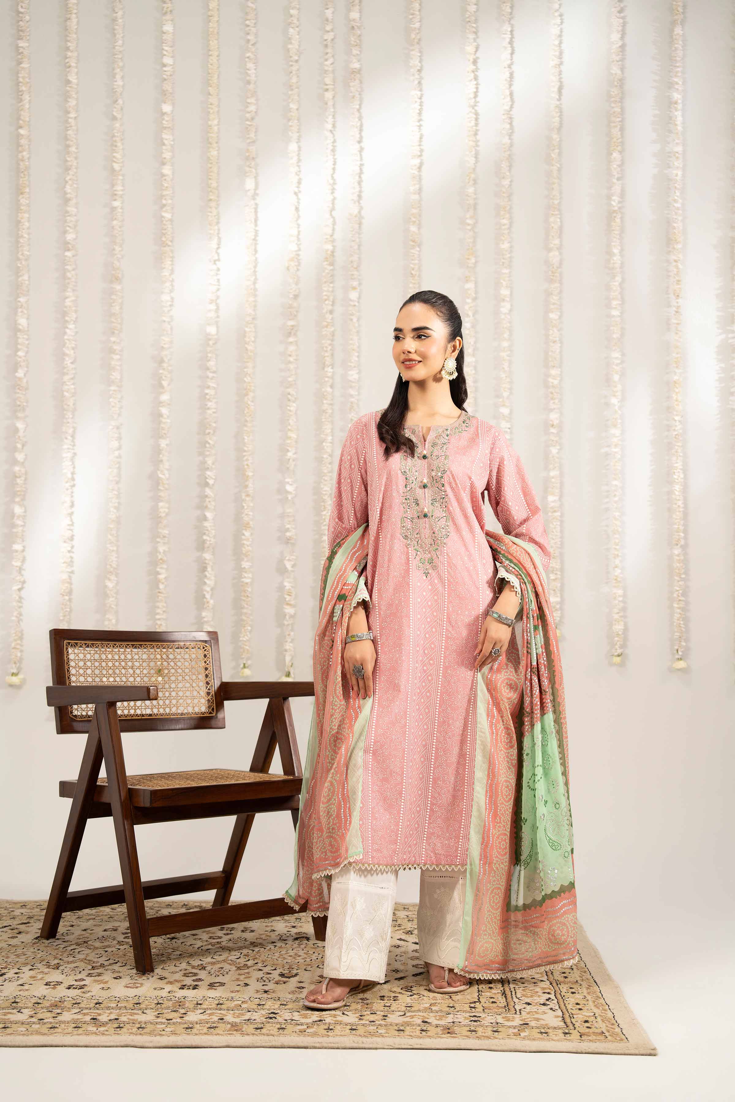 2 Piece - Printed Embroidered Suit - PE25-388