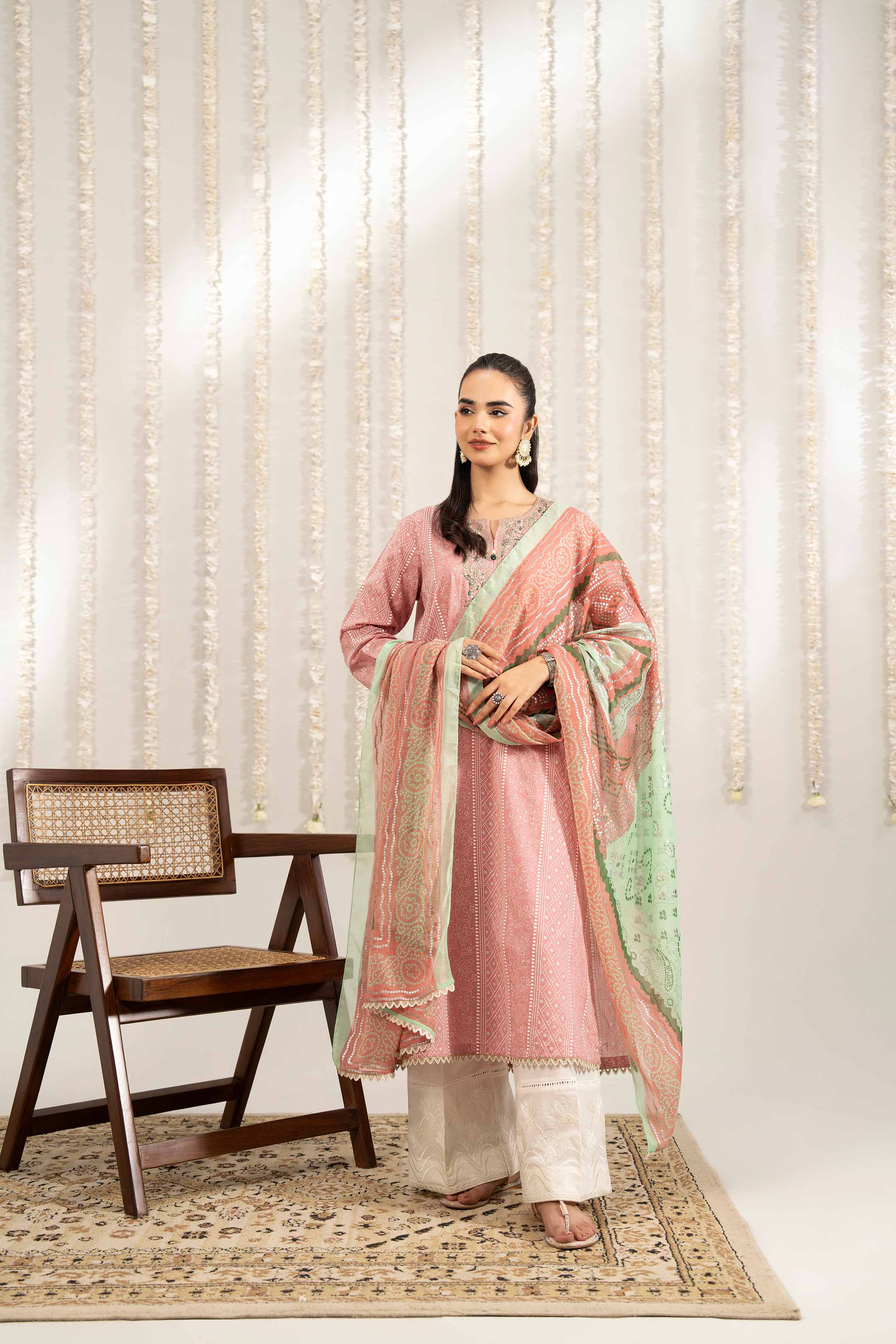 2 Piece - Printed Embroidered Suit - PE25-388