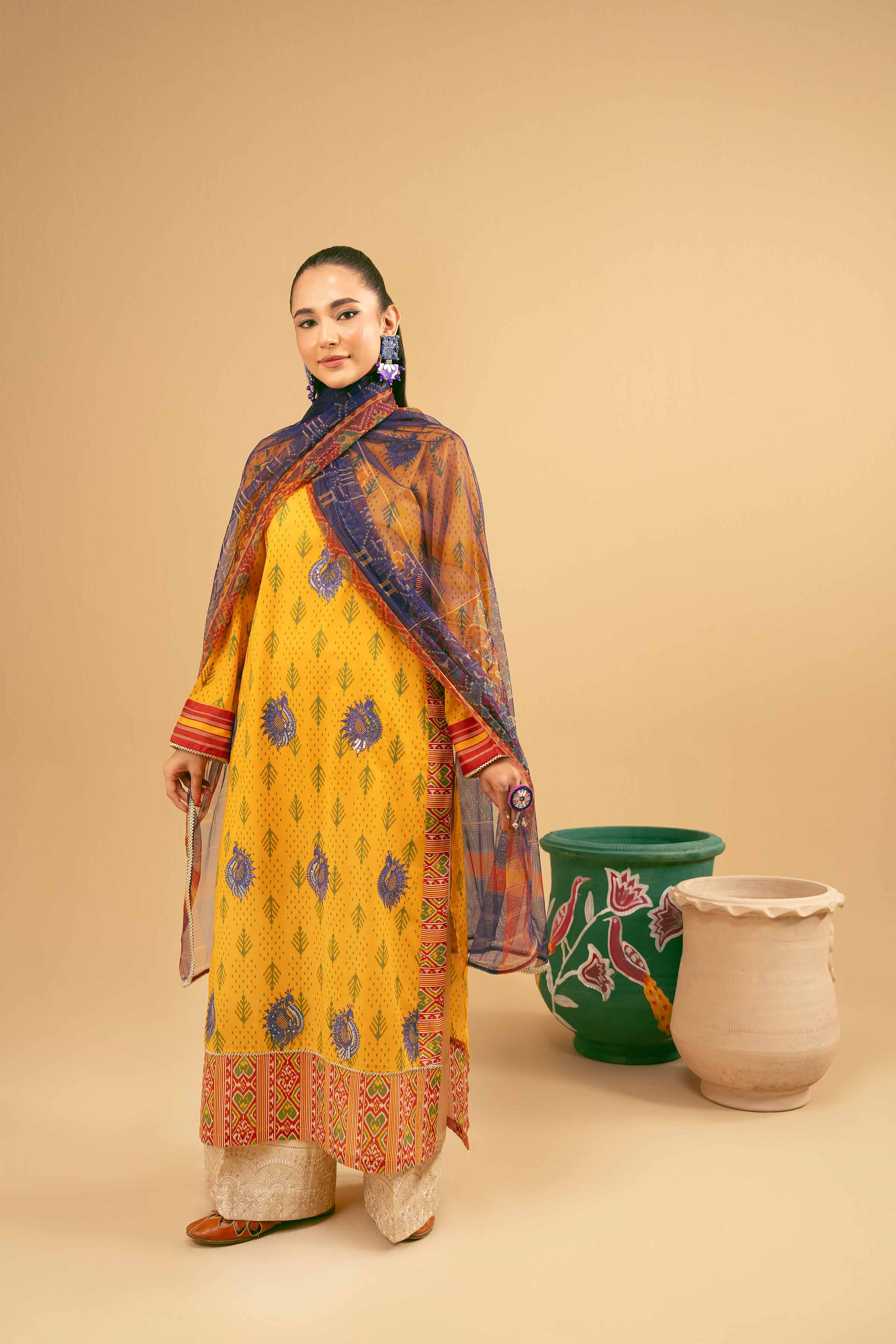 2 Piece - Printed Embroidered Suit - PE25-395