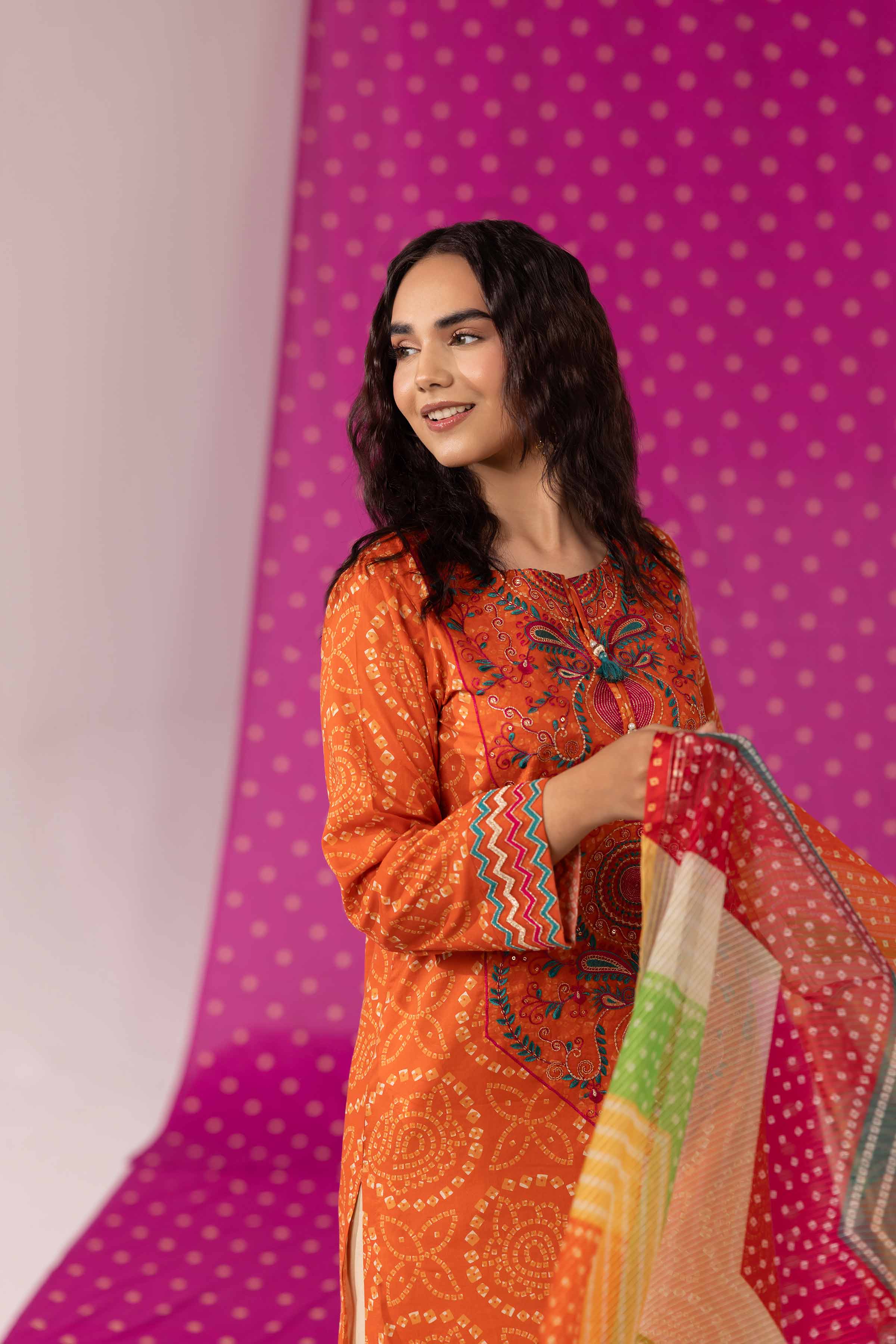 2 Piece - Printed Embroidered Suit - PE25-412