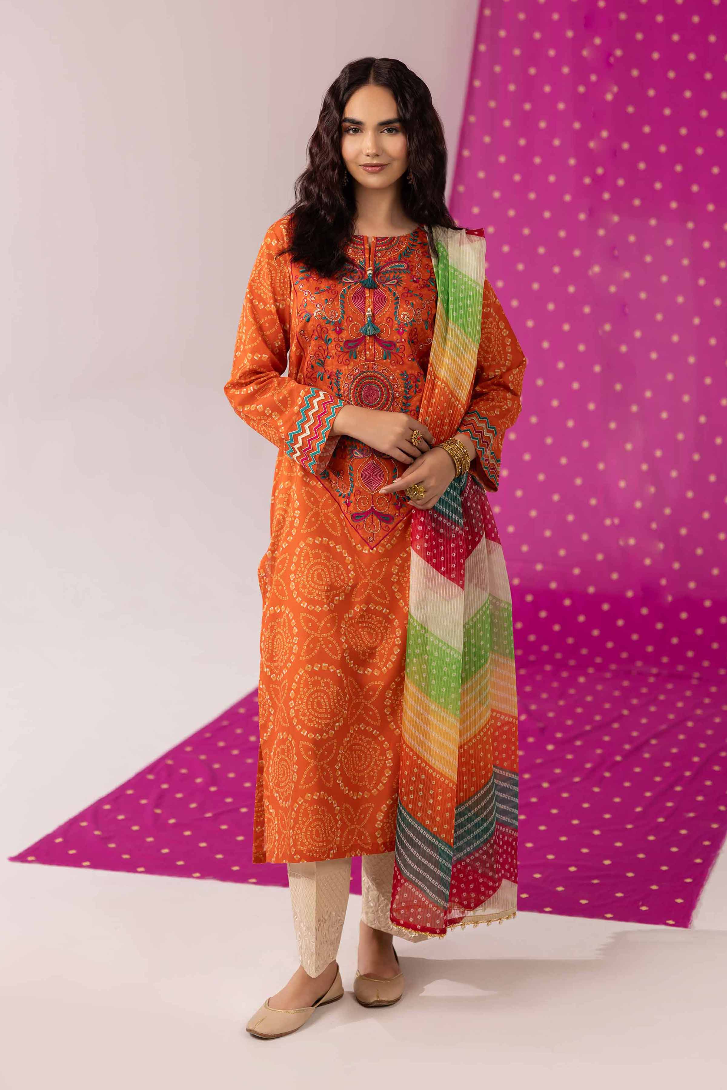 2 Piece - Printed Embroidered Suit - PE25-412