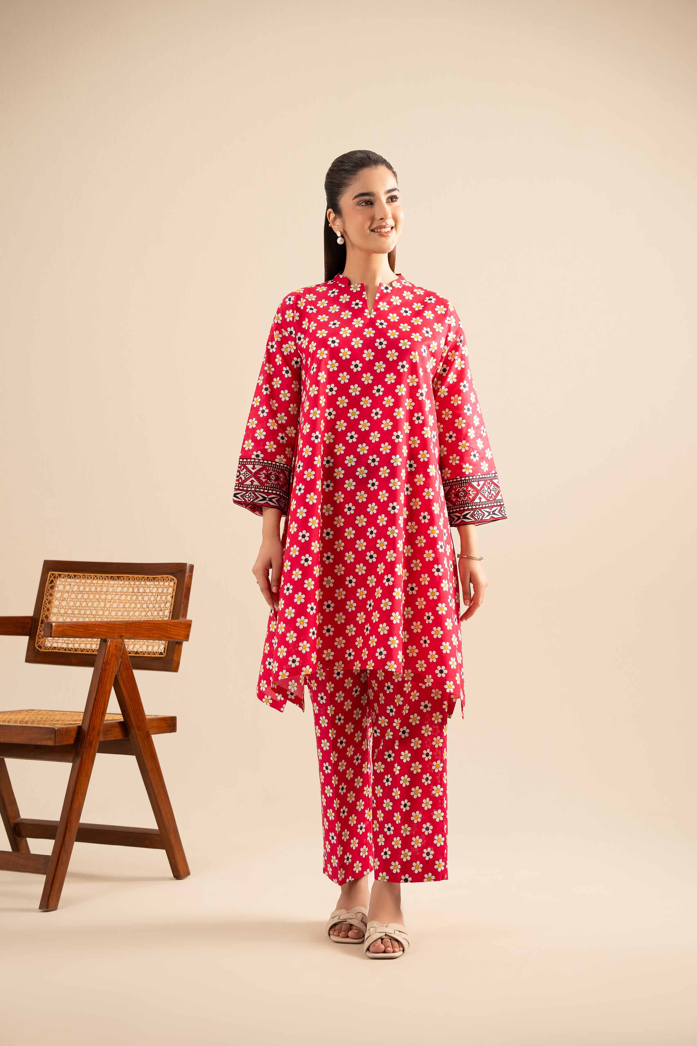 2 Piece - Printed Embroidered Suit - PE25-424