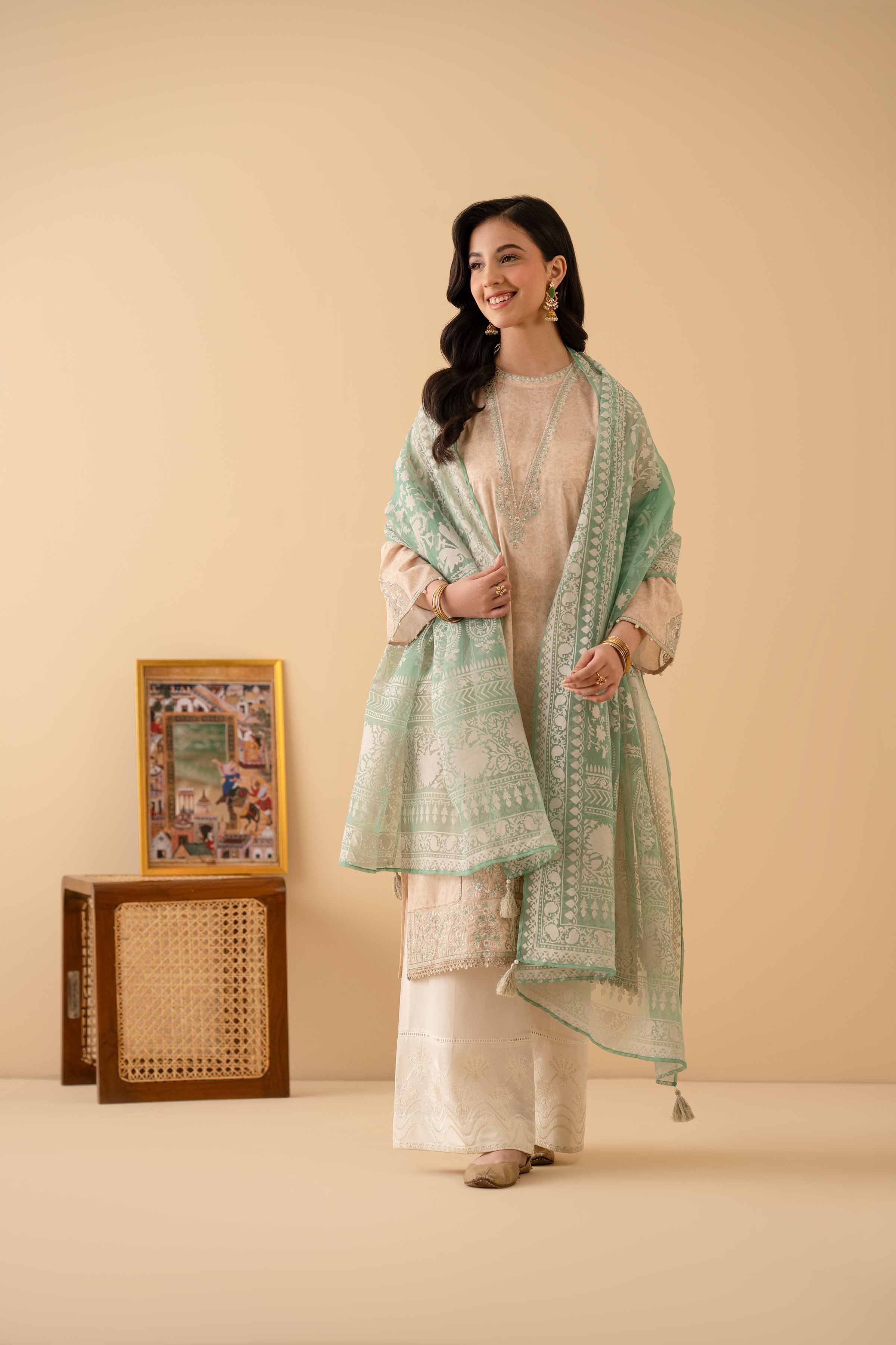 2 Piece - Printed Embroidered Suit - PE25-434