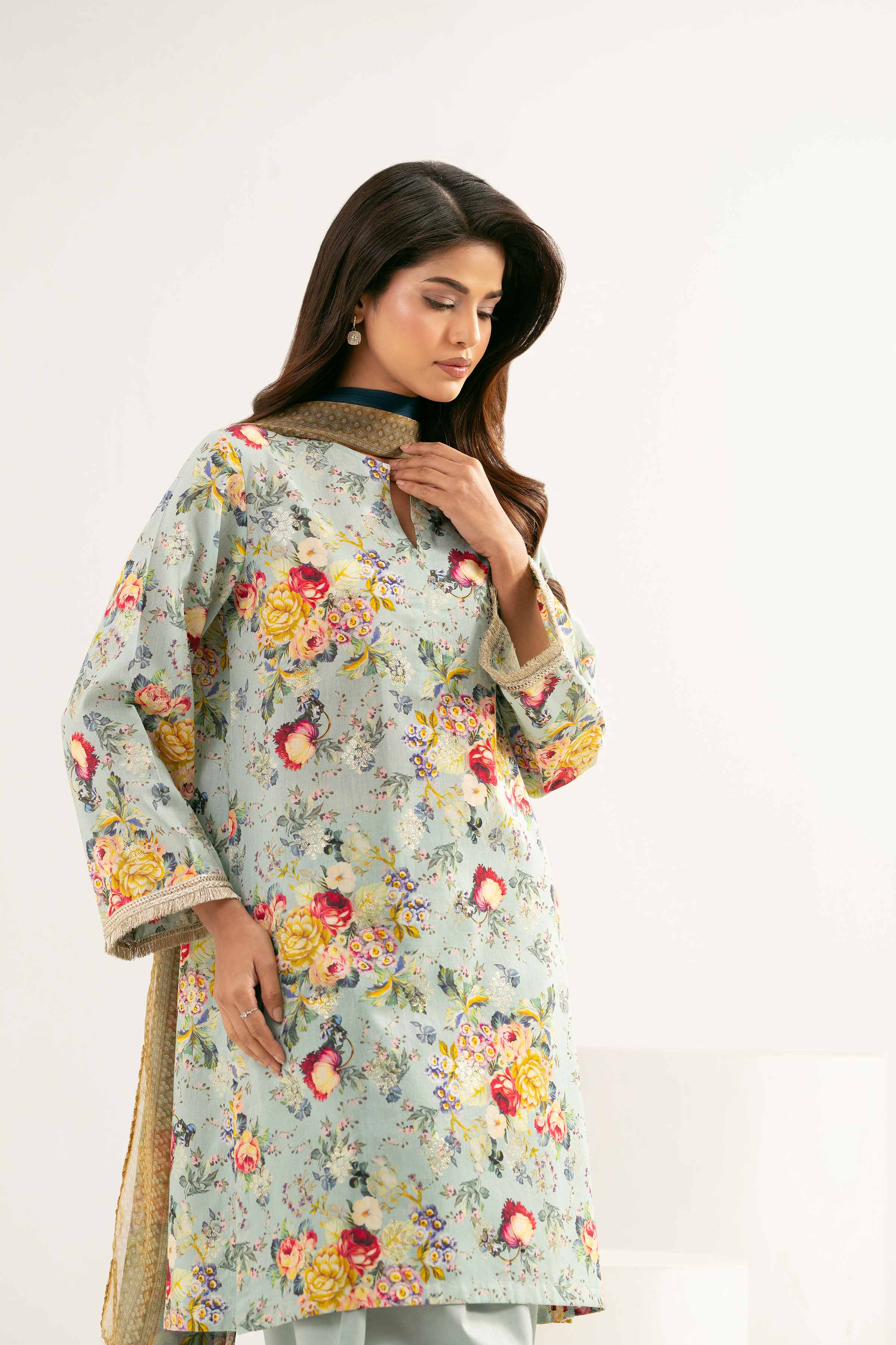 3 Piece - Printed Embroidered Suit - PE25-449