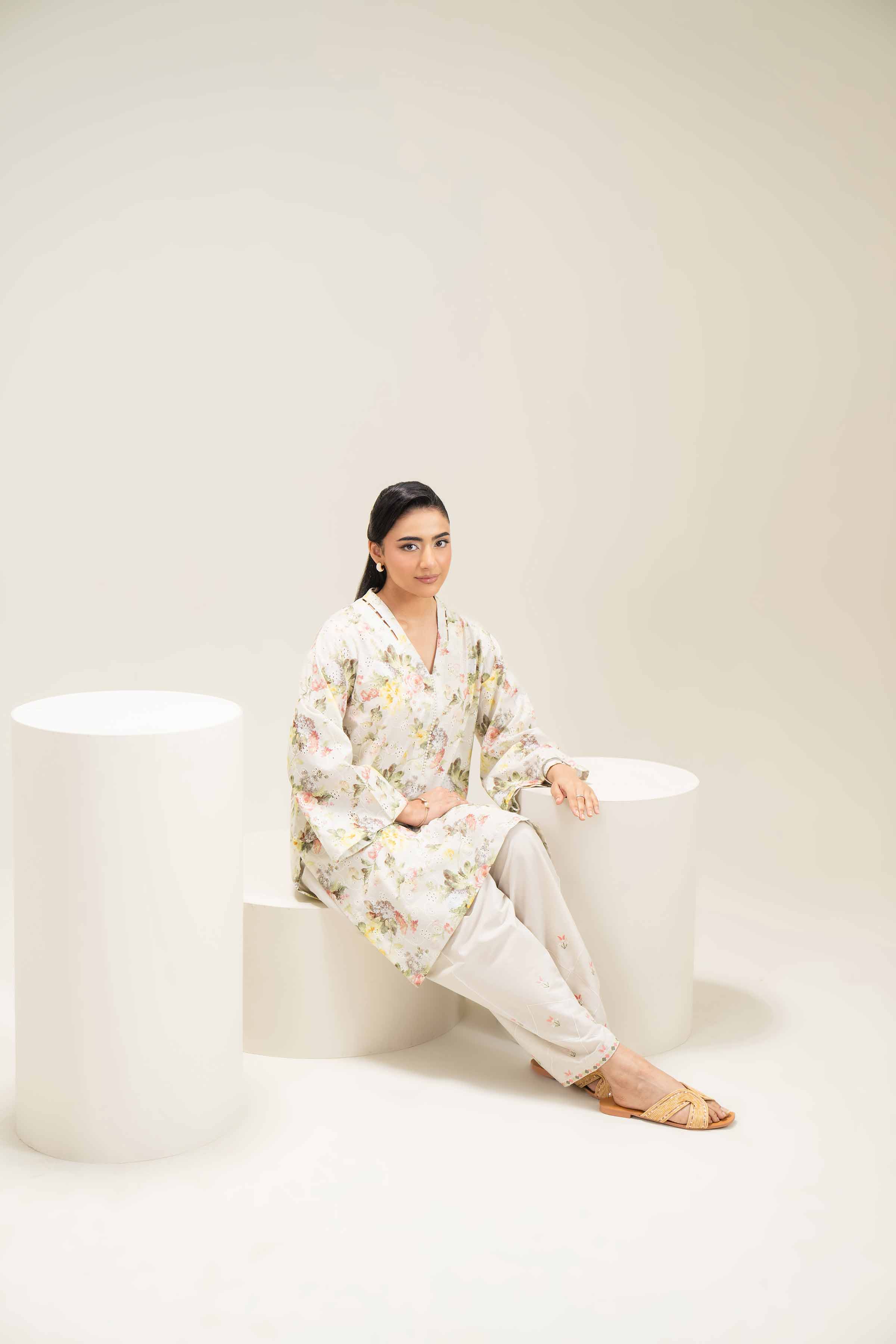 2 Piece - Printed Embroidered Suit - PE25-450