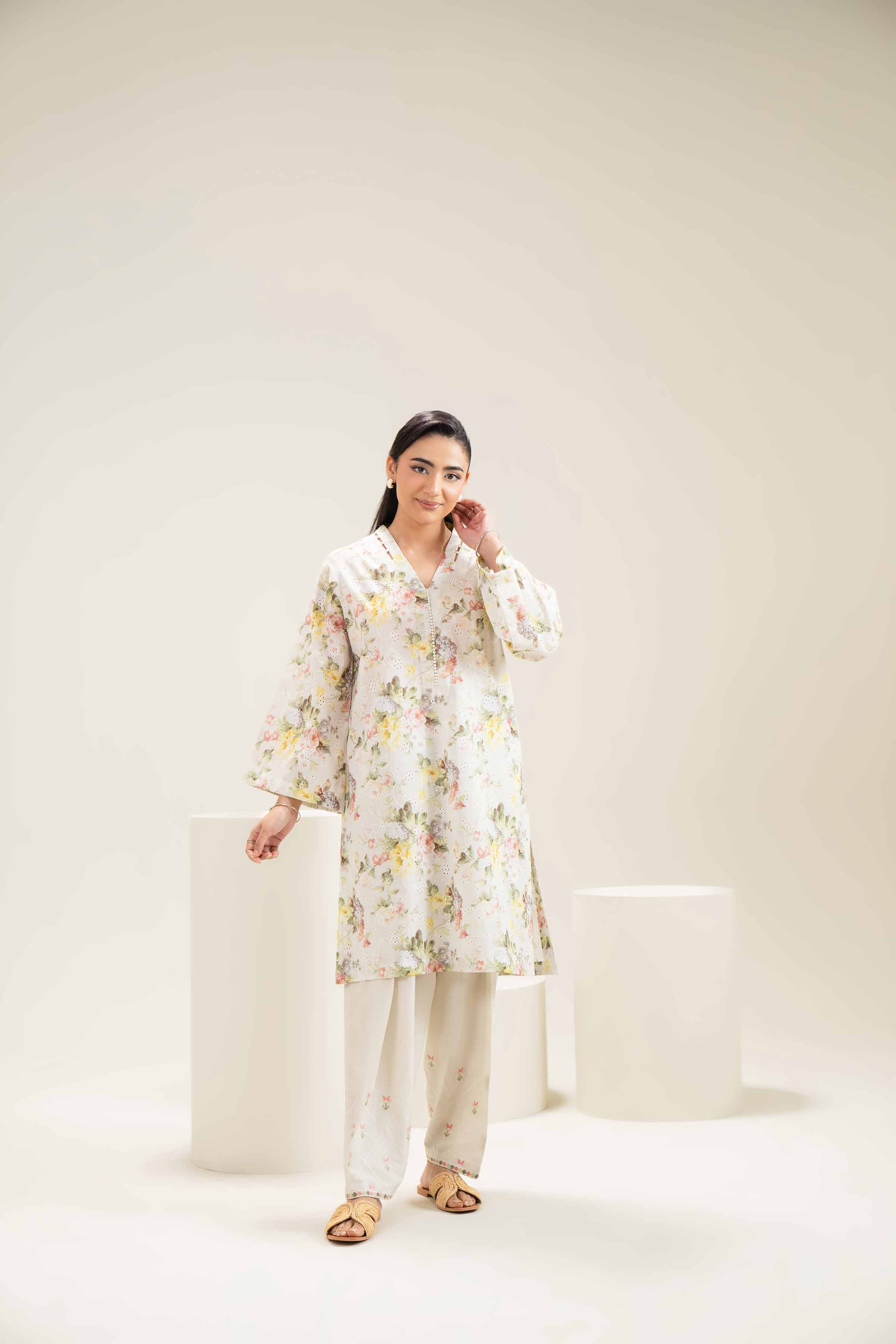2 Piece - Printed Embroidered Suit - PE25-450