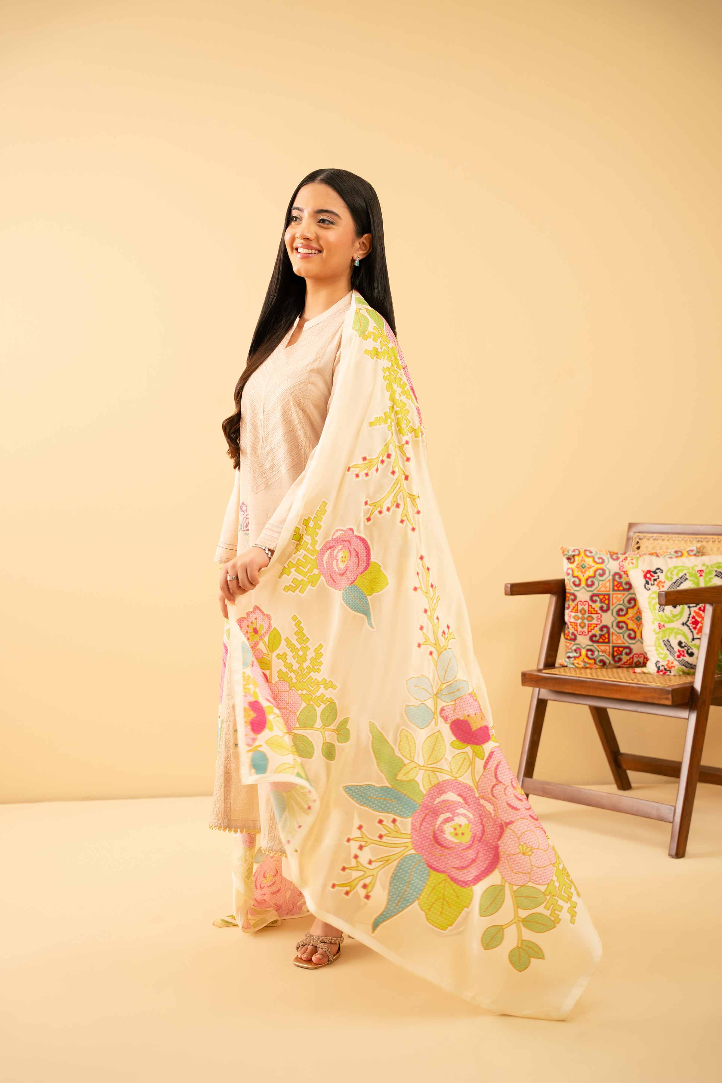 3 Piece - Printed Embroidered Suit - PE25-487