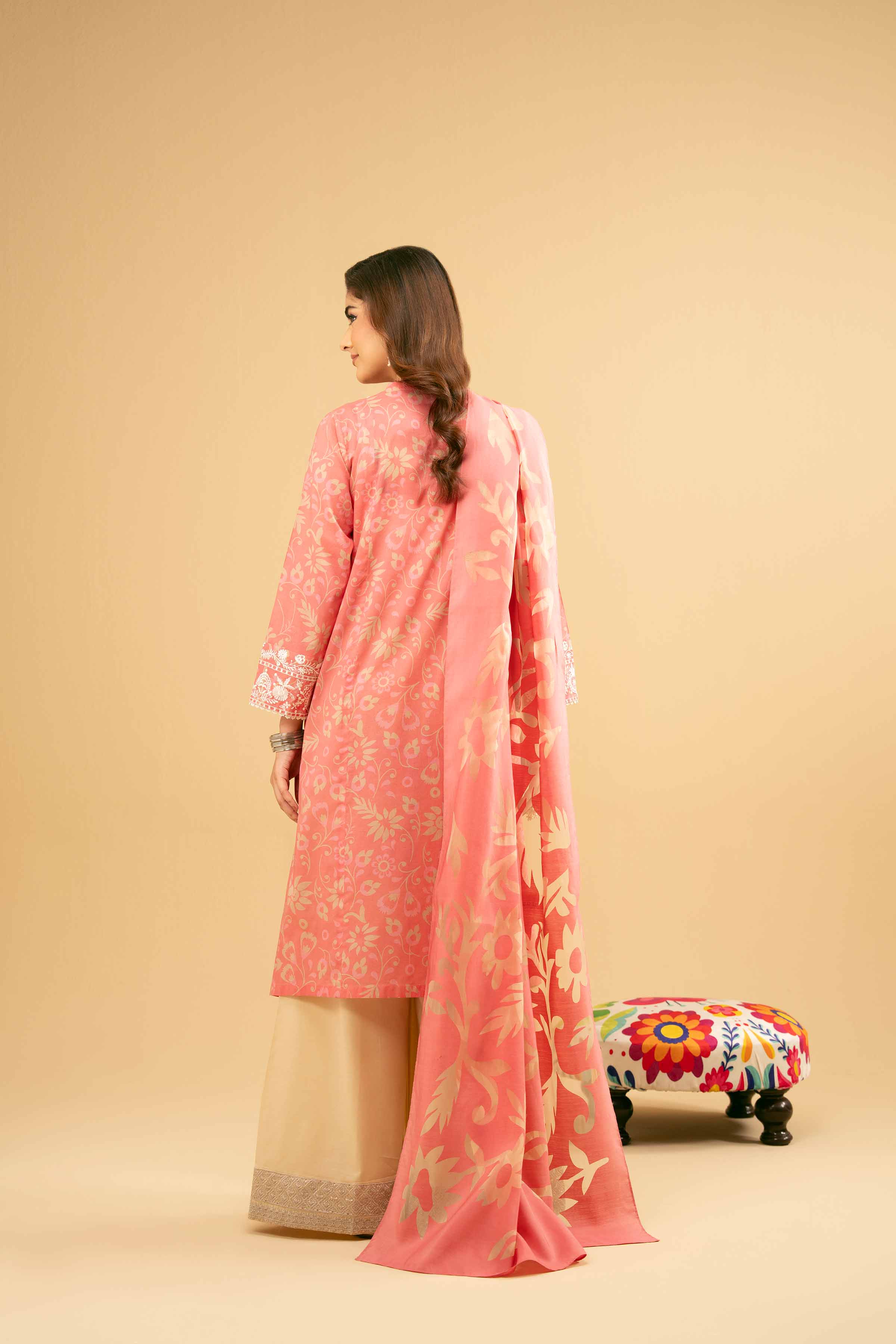 2 Piece - Printed Embroidered Suit - PE25-516