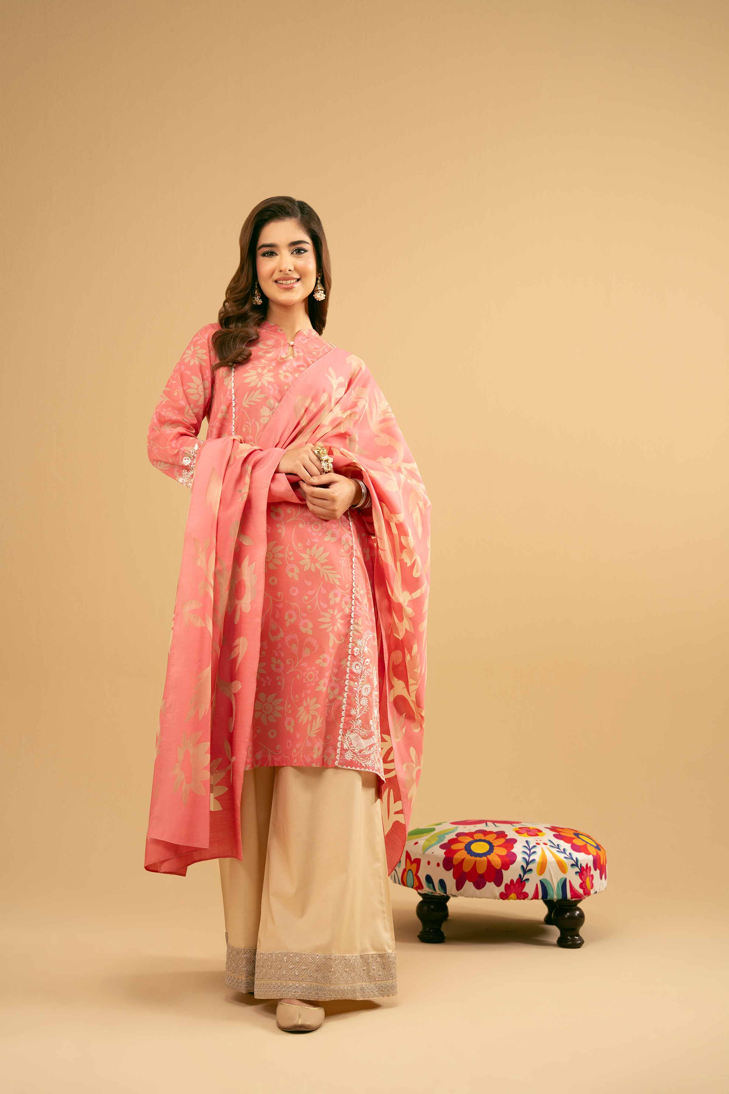 2 Piece - Printed Embroidered Suit - PE25-516