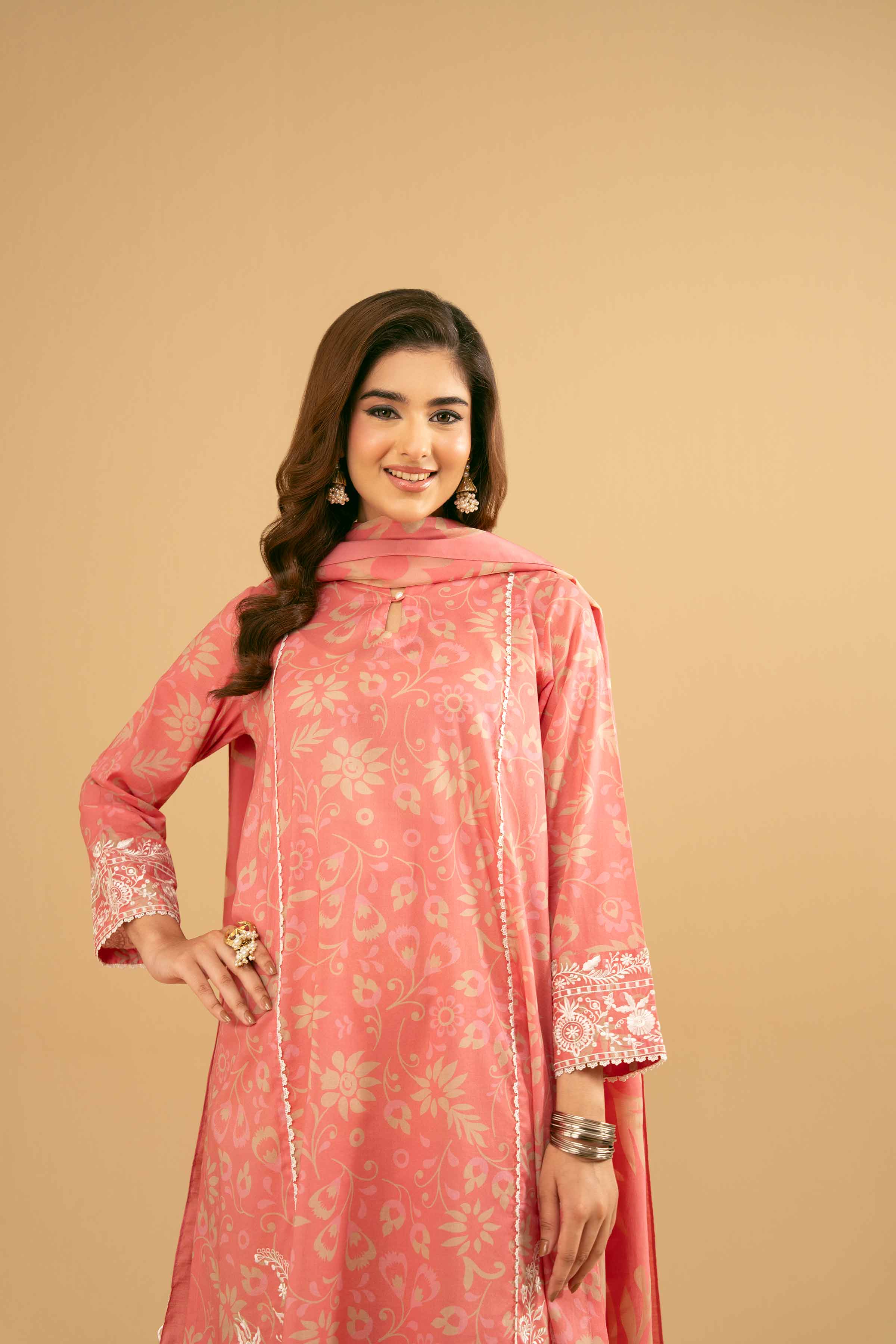 2 Piece - Printed Embroidered Suit - PE25-516