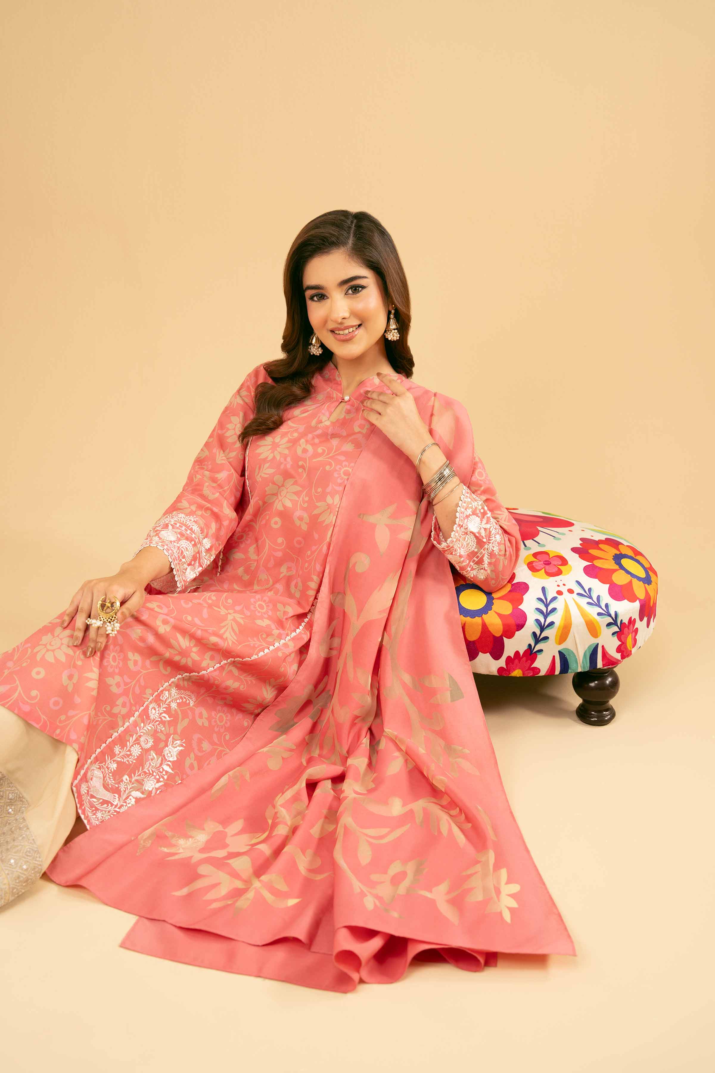 2 Piece - Printed Embroidered Suit - PE25-516