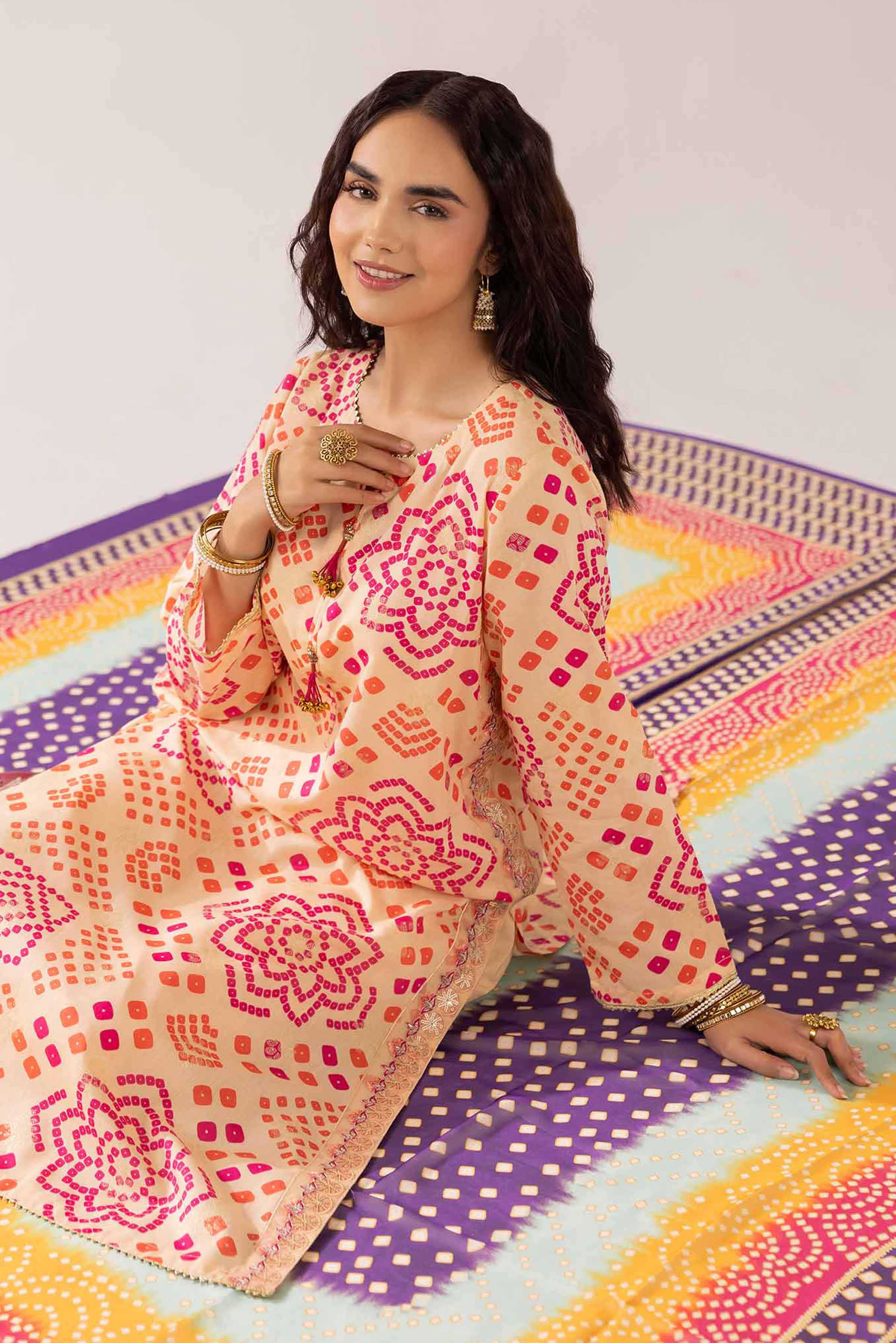 2 Piece - Printed Embroidered Suit -PE25-72