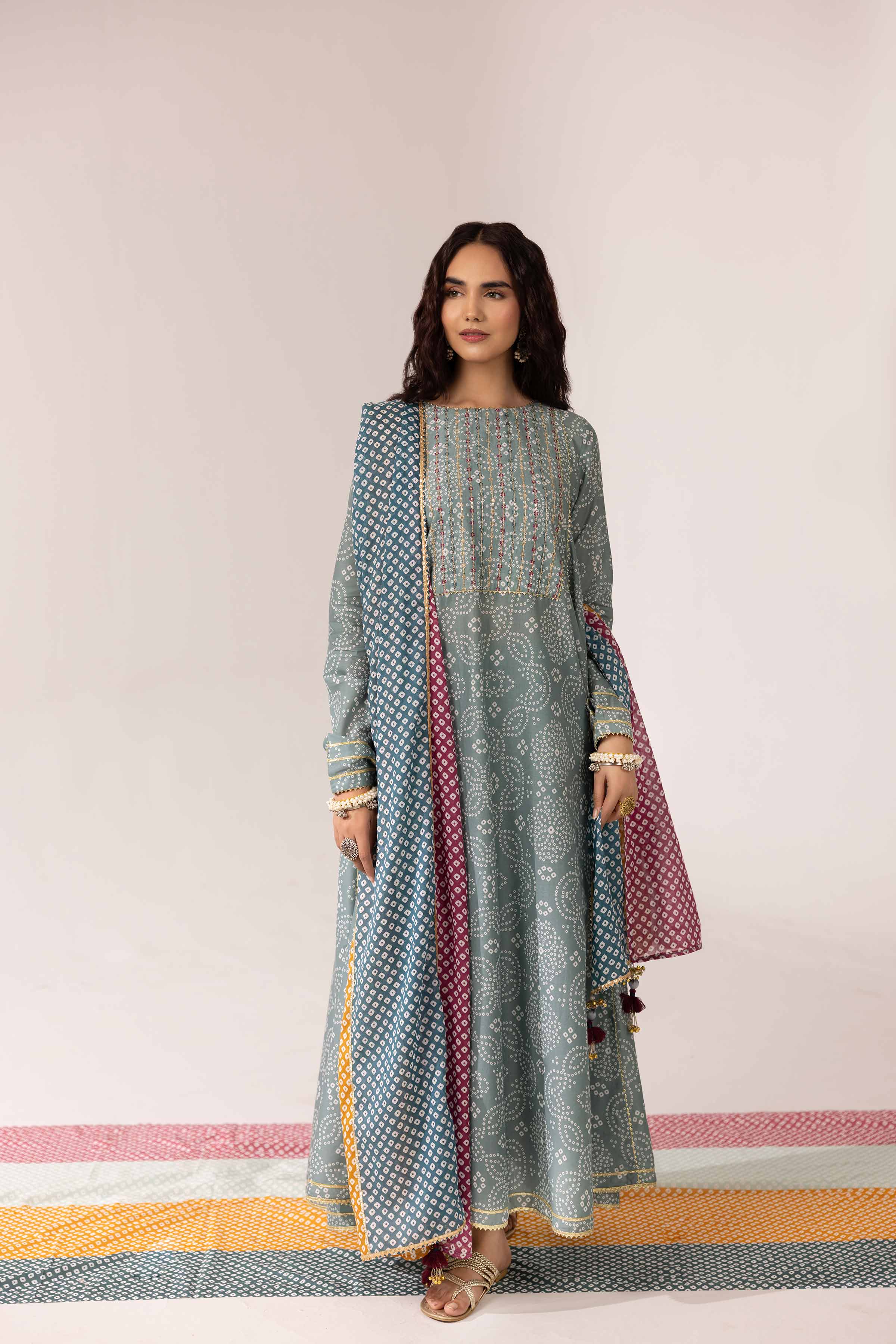 3 Piece - Printed Embroidered Suit - PE25-92
