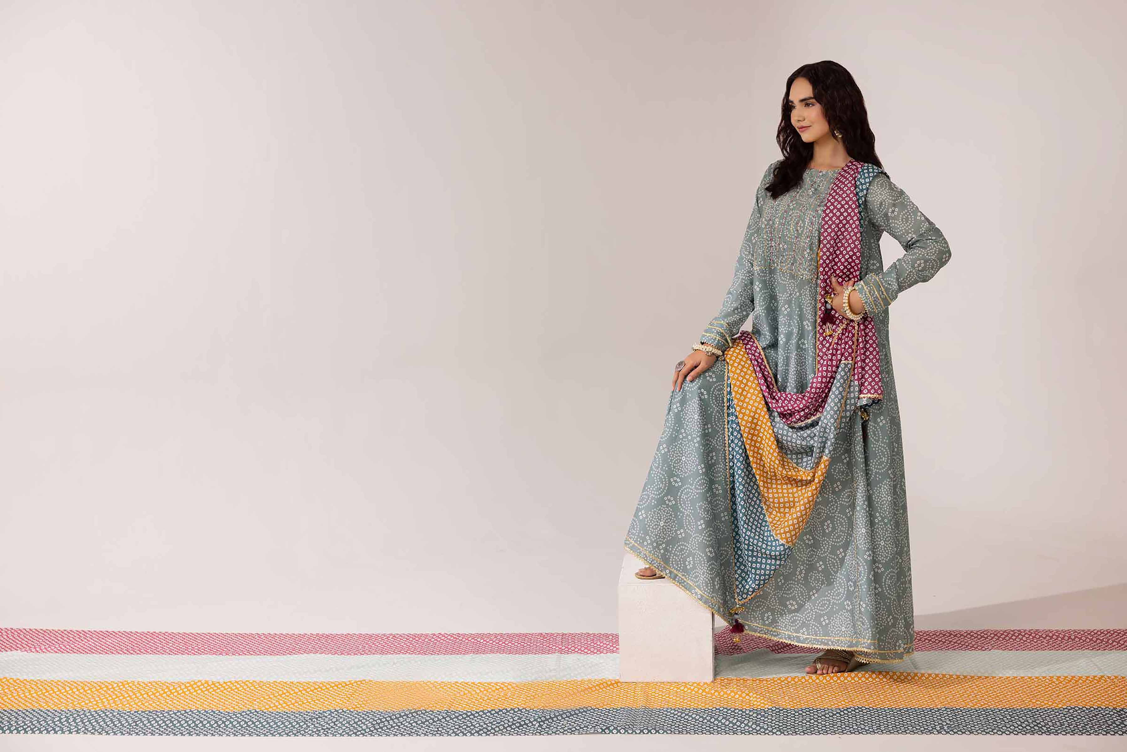 3 Piece - Printed Embroidered Suit - PE25-92