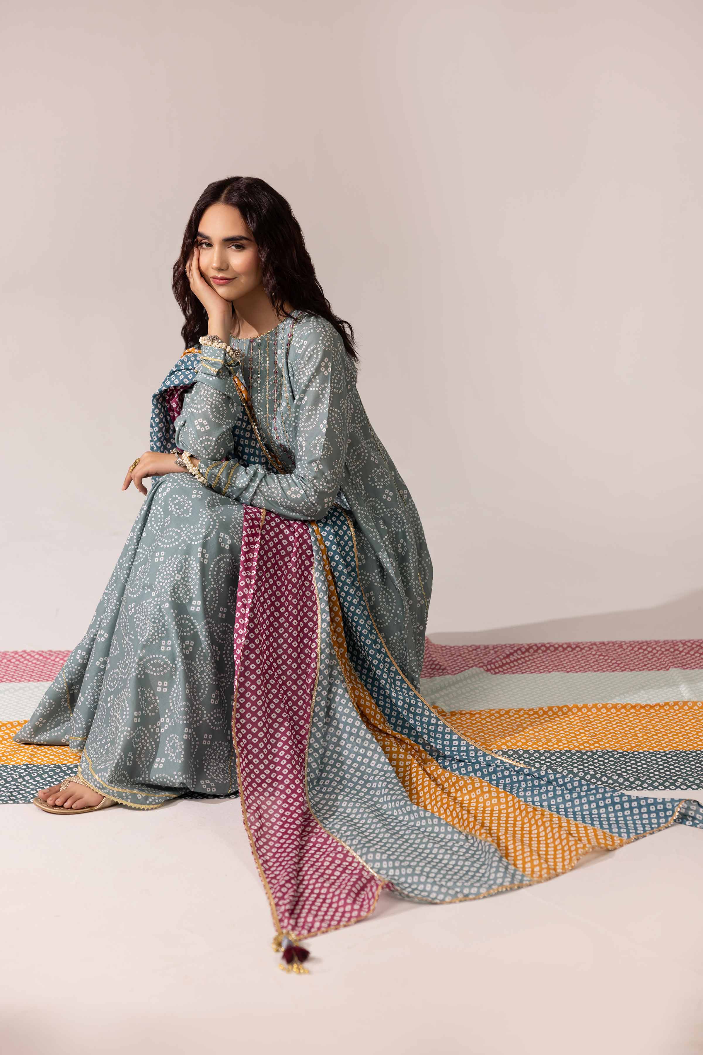 3 Piece - Printed Embroidered Suit - PE25-92