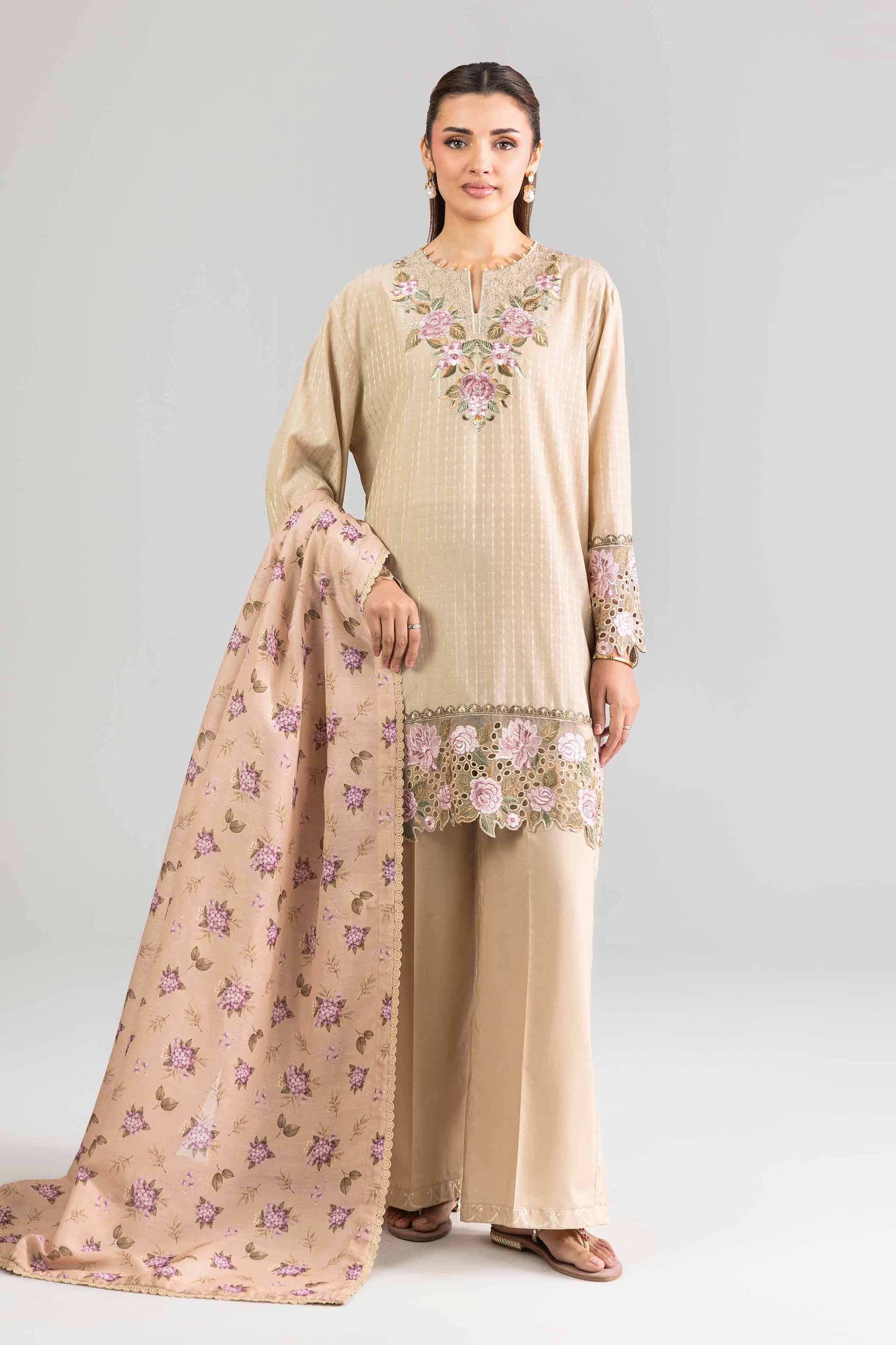 3 Piece - Printed Embroidered Suit - PE26-113