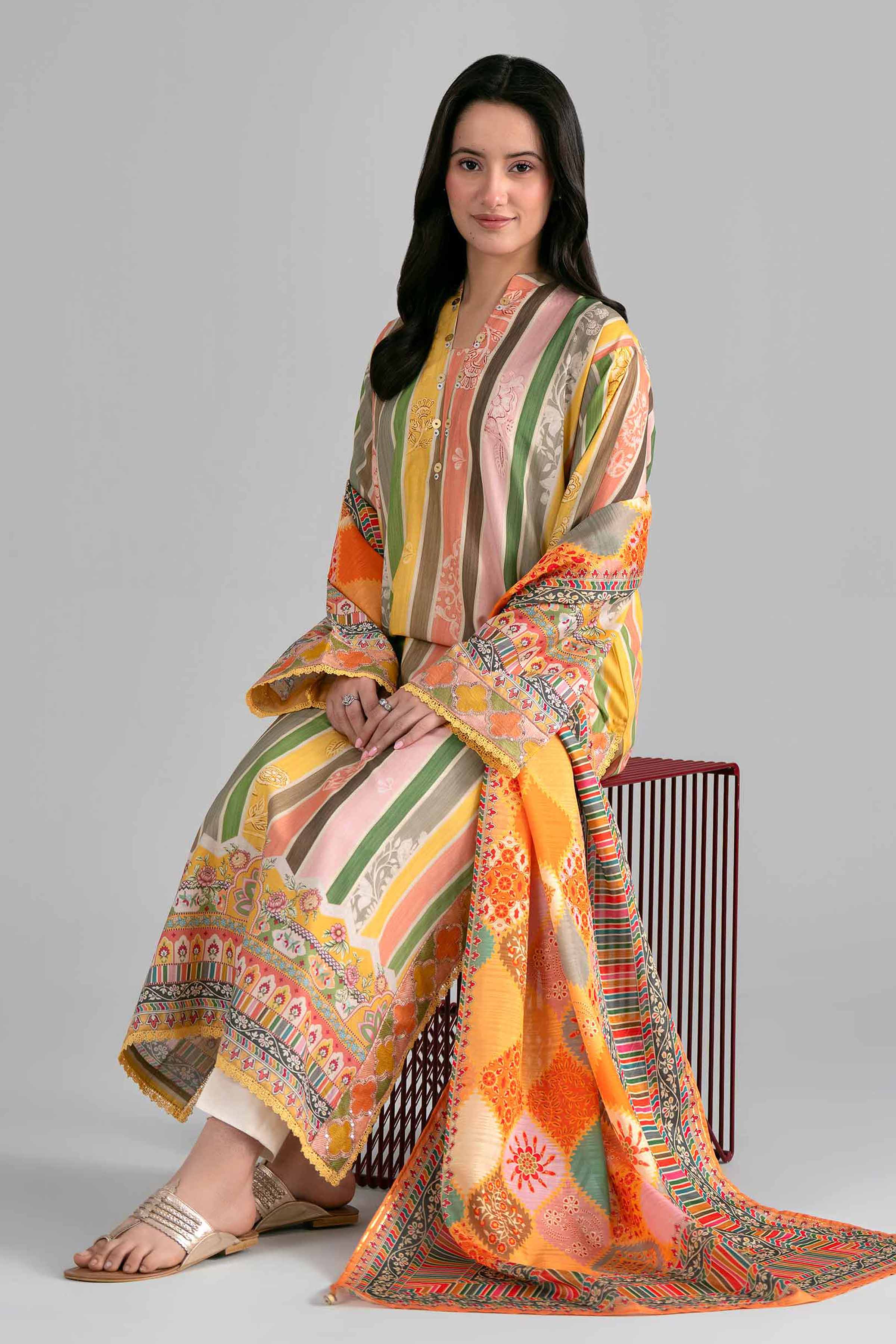 2 Piece - Printed Embroidered Suit - PE26-137