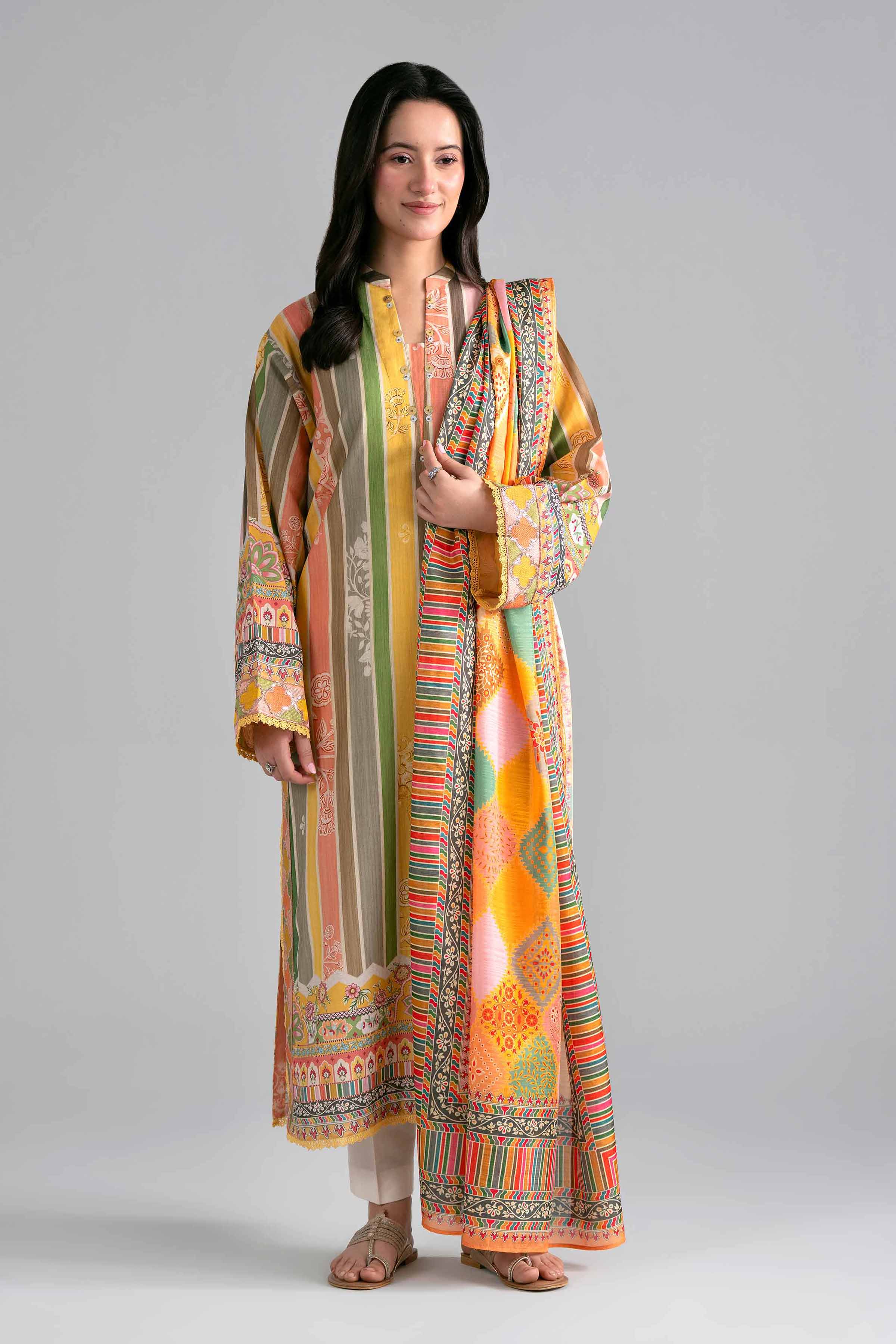 2 Piece - Printed Embroidered Suit - PE26-137