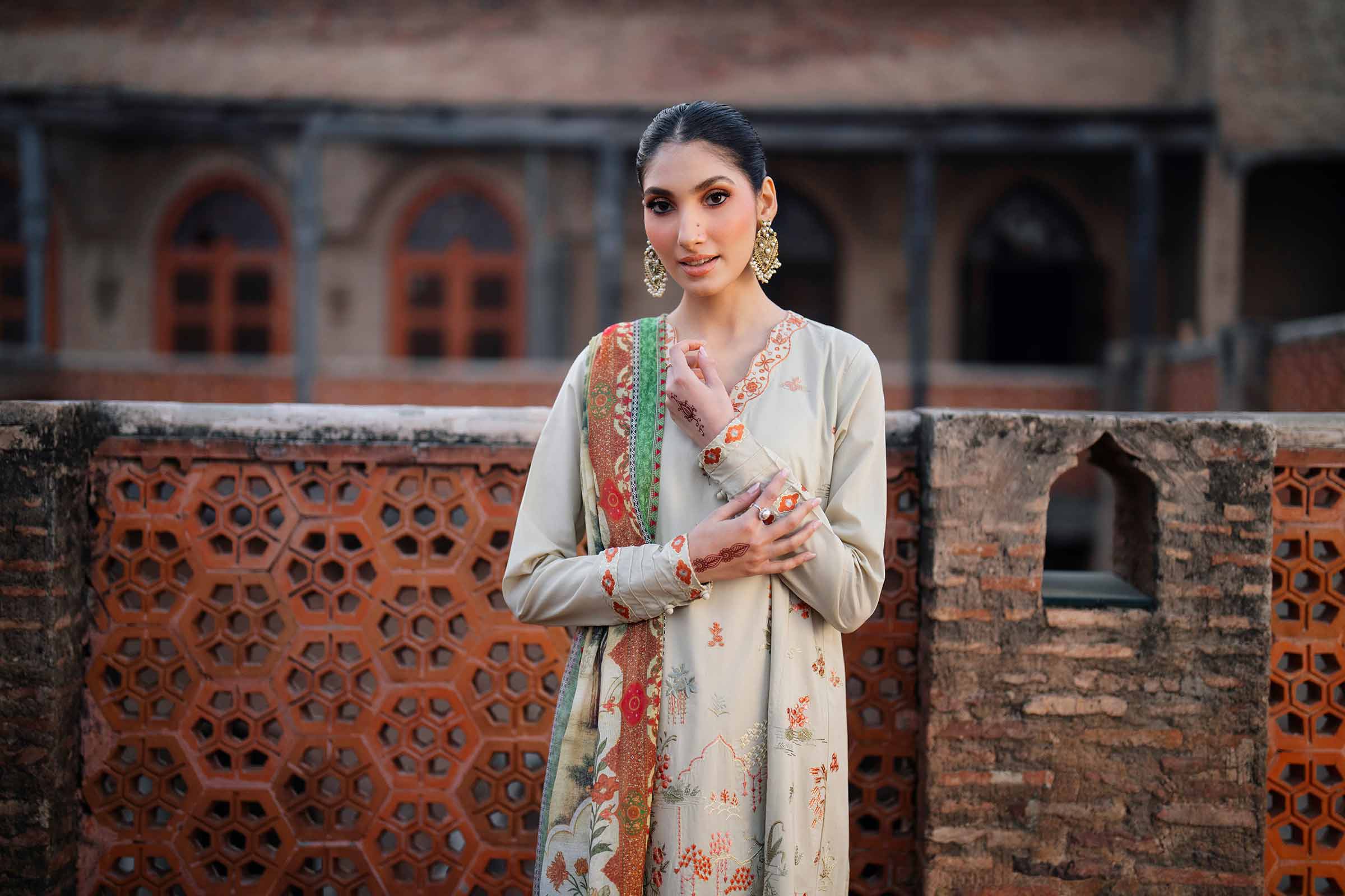 3 Piece - Printed Embroidered Suit - PE26-147