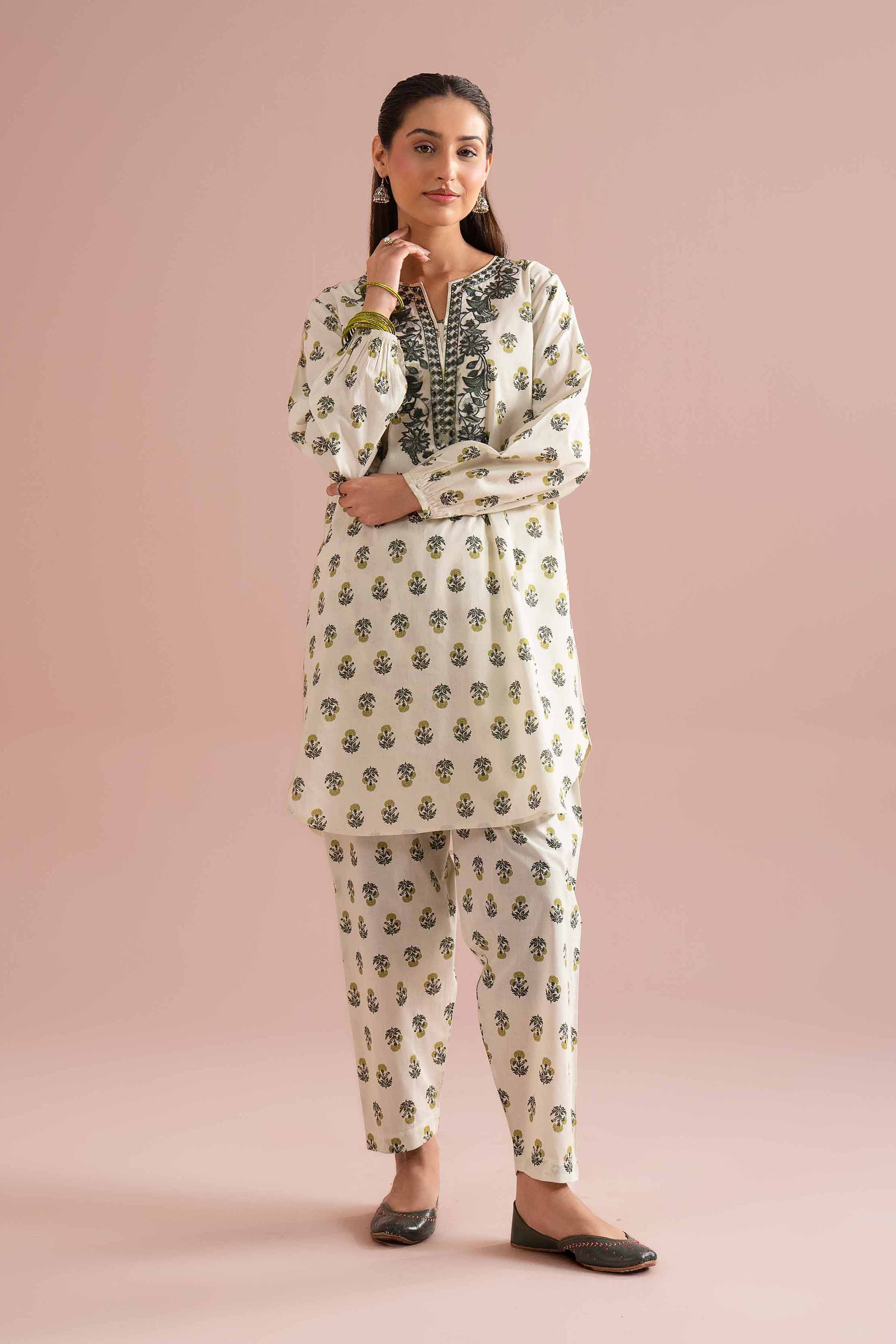 2 Piece - Printed Embroidered Suit - PE26-215