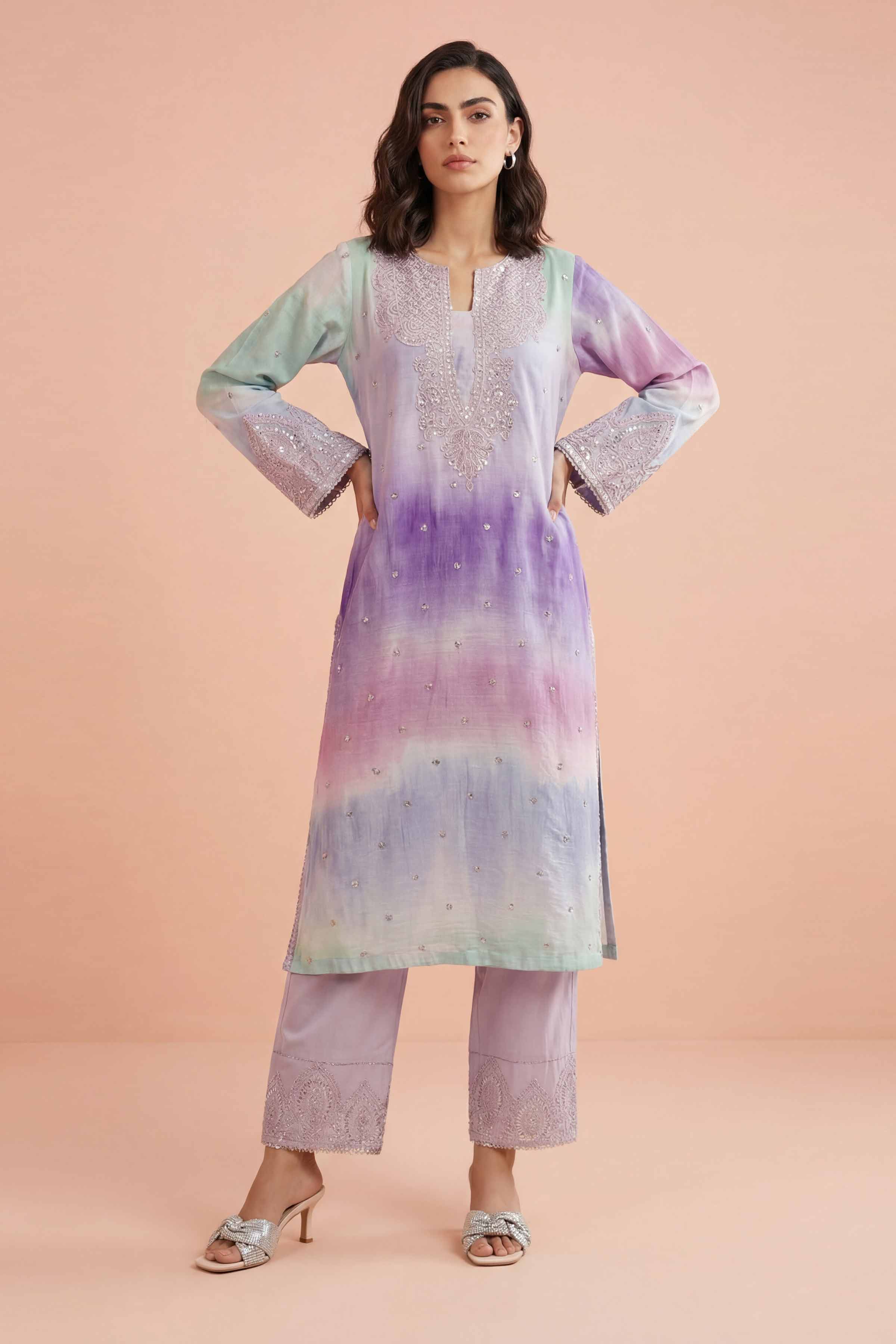 2 Piece - Printed Embroidered Suit - PE26-229