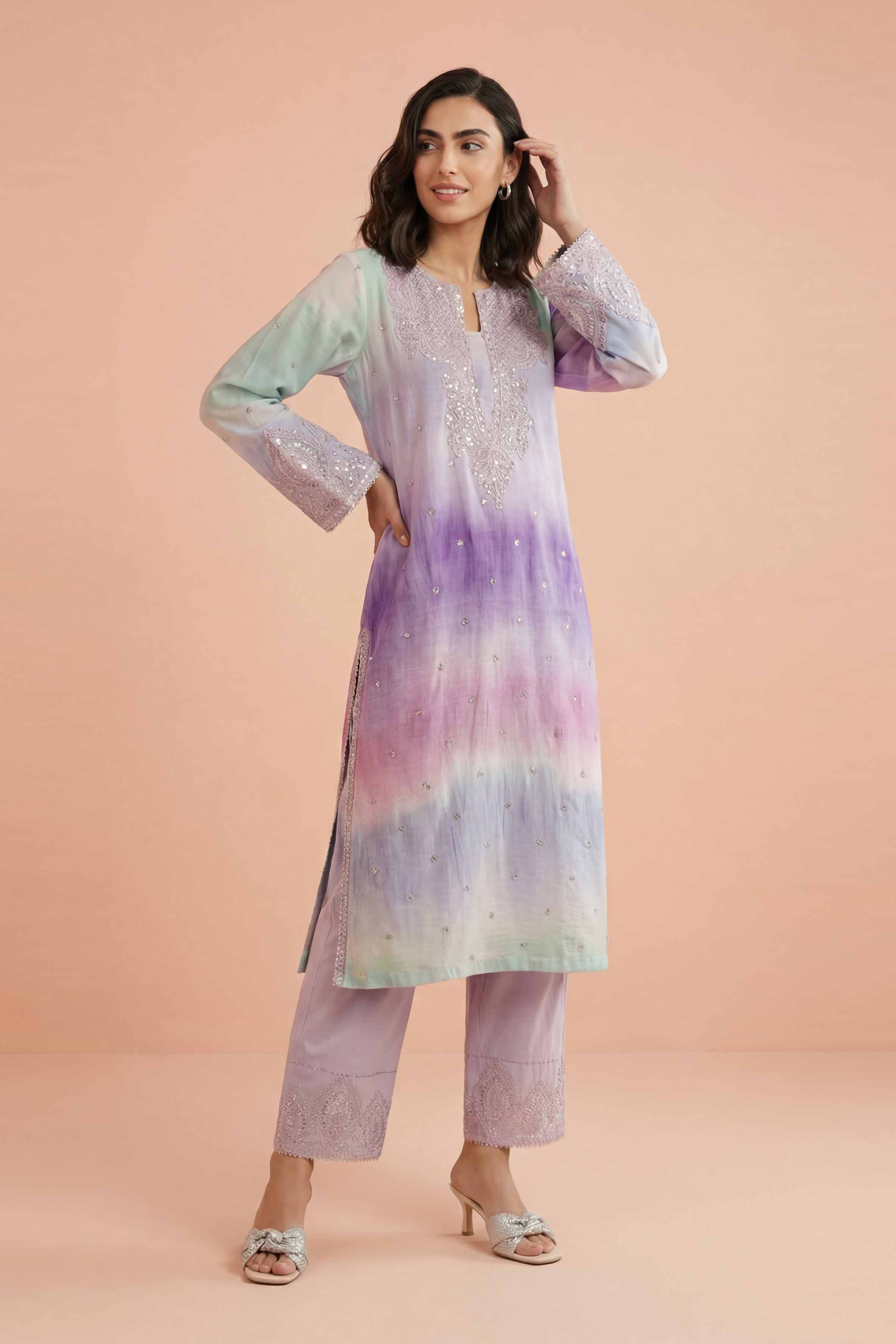 2 Piece - Printed Embroidered Suit - PE26-229