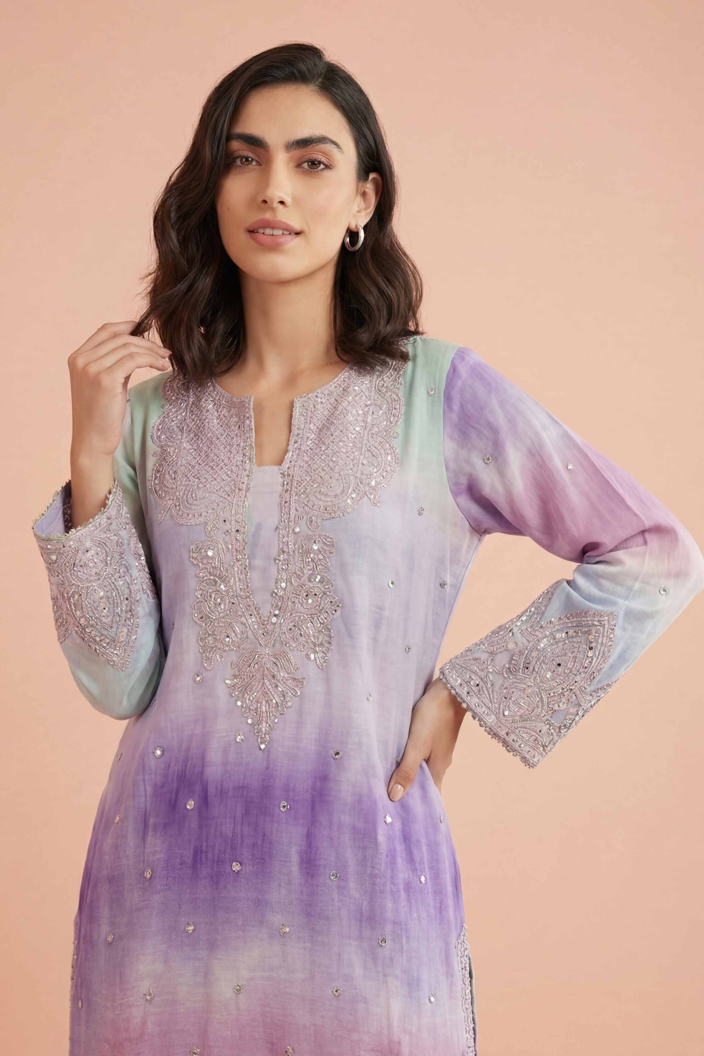 2 Piece - Printed Embroidered Suit - PE26-229