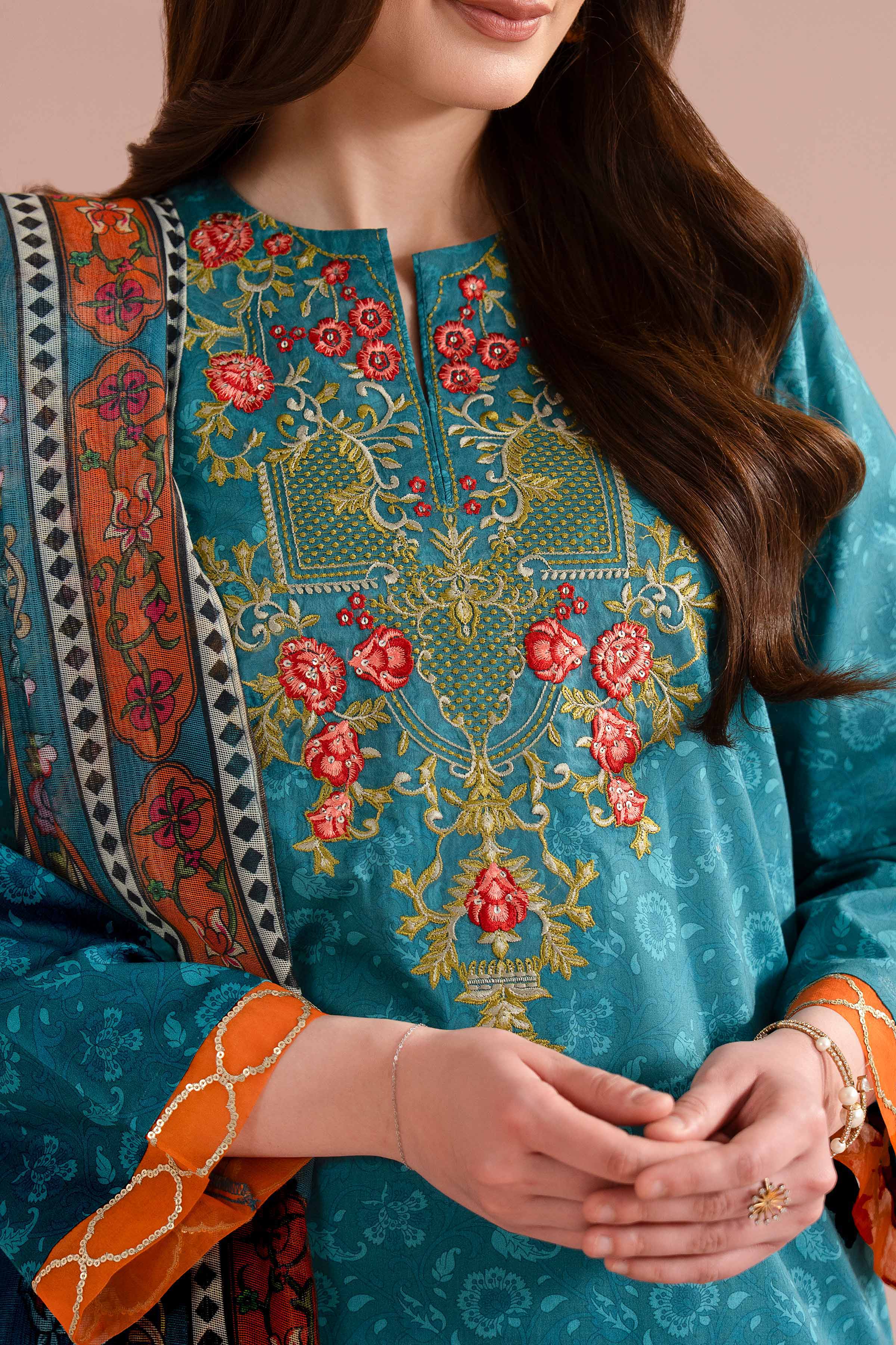 3 Piece - Printed Embroidered Suit - PE26-328