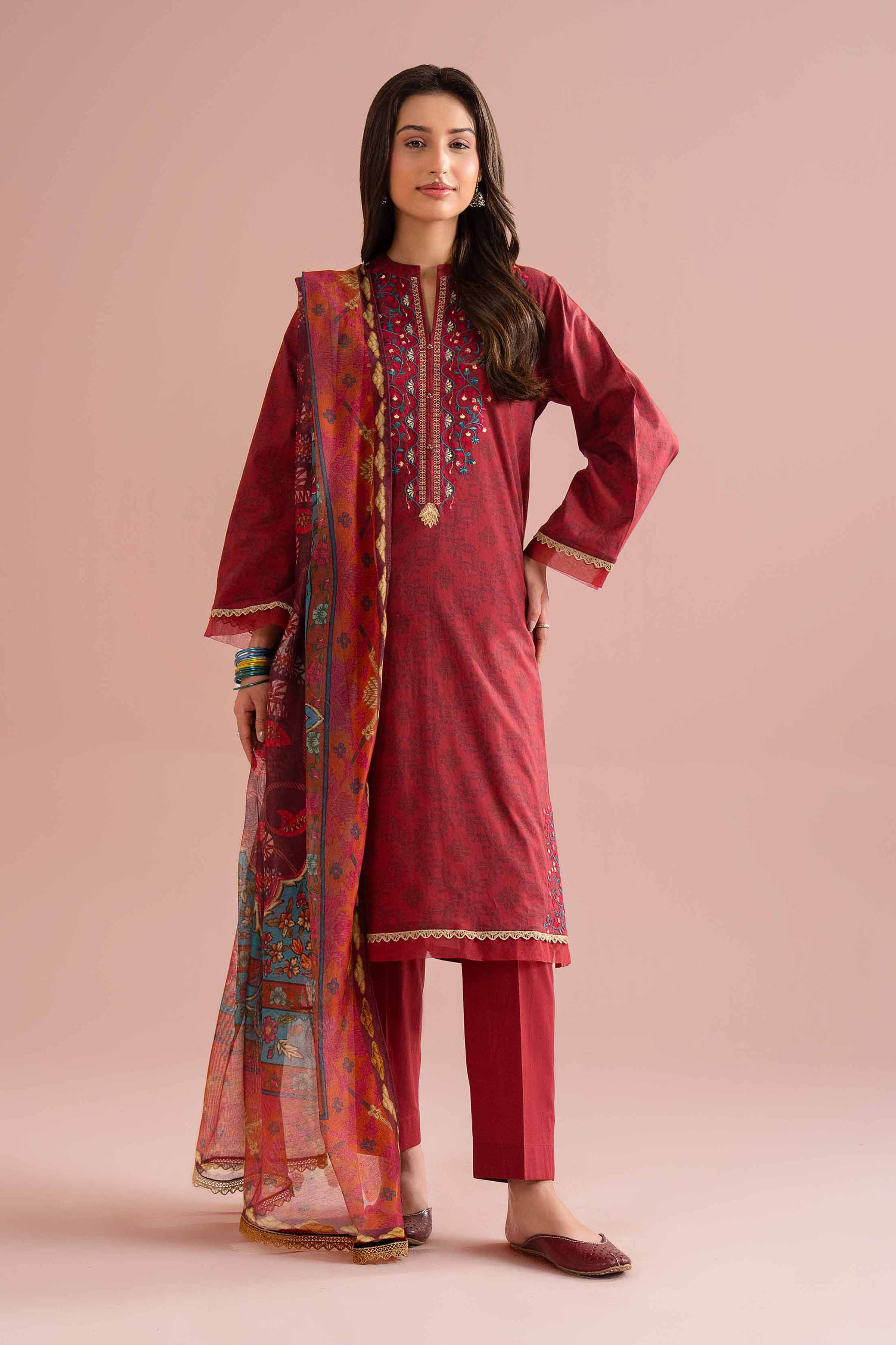 3 Piece - Printed Embroidered Suit - PE26-332