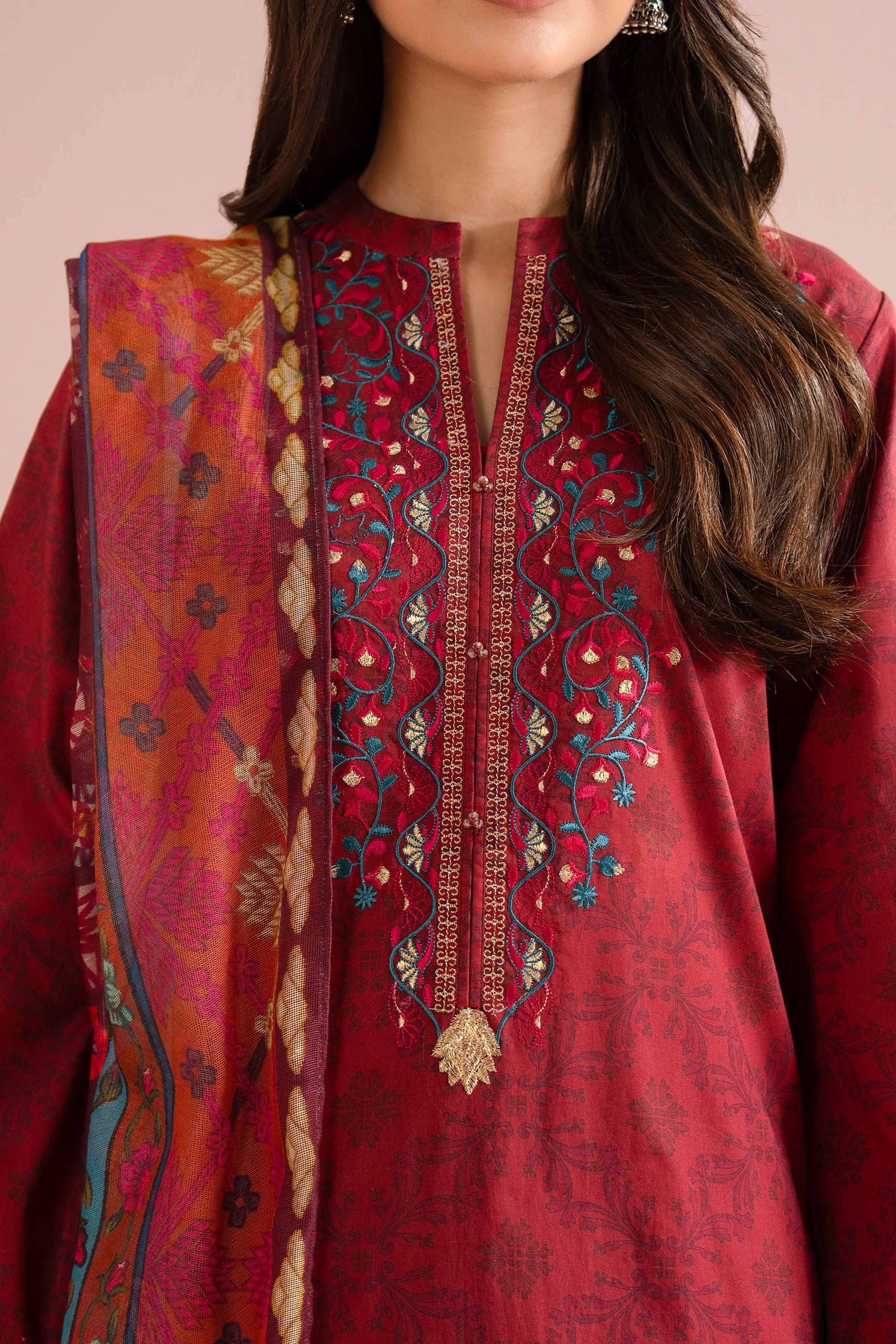 3 Piece - Printed Embroidered Suit - PE26-332