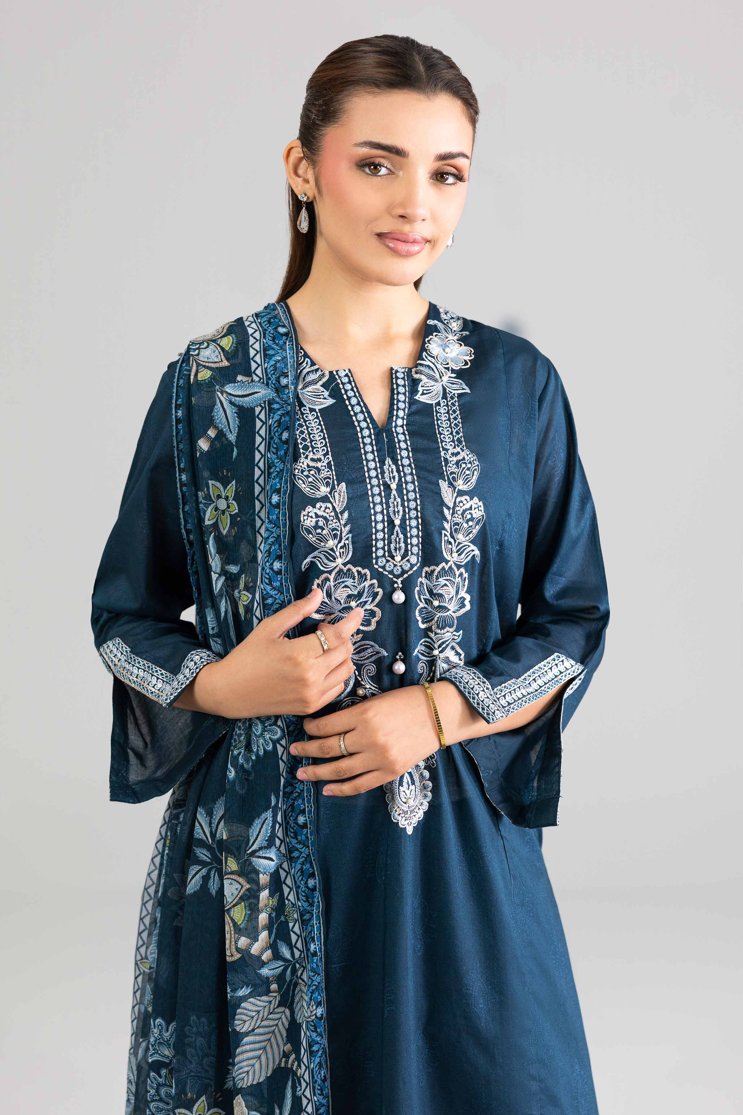 3 Piece - Printed Embroidered Suit - PE26-342