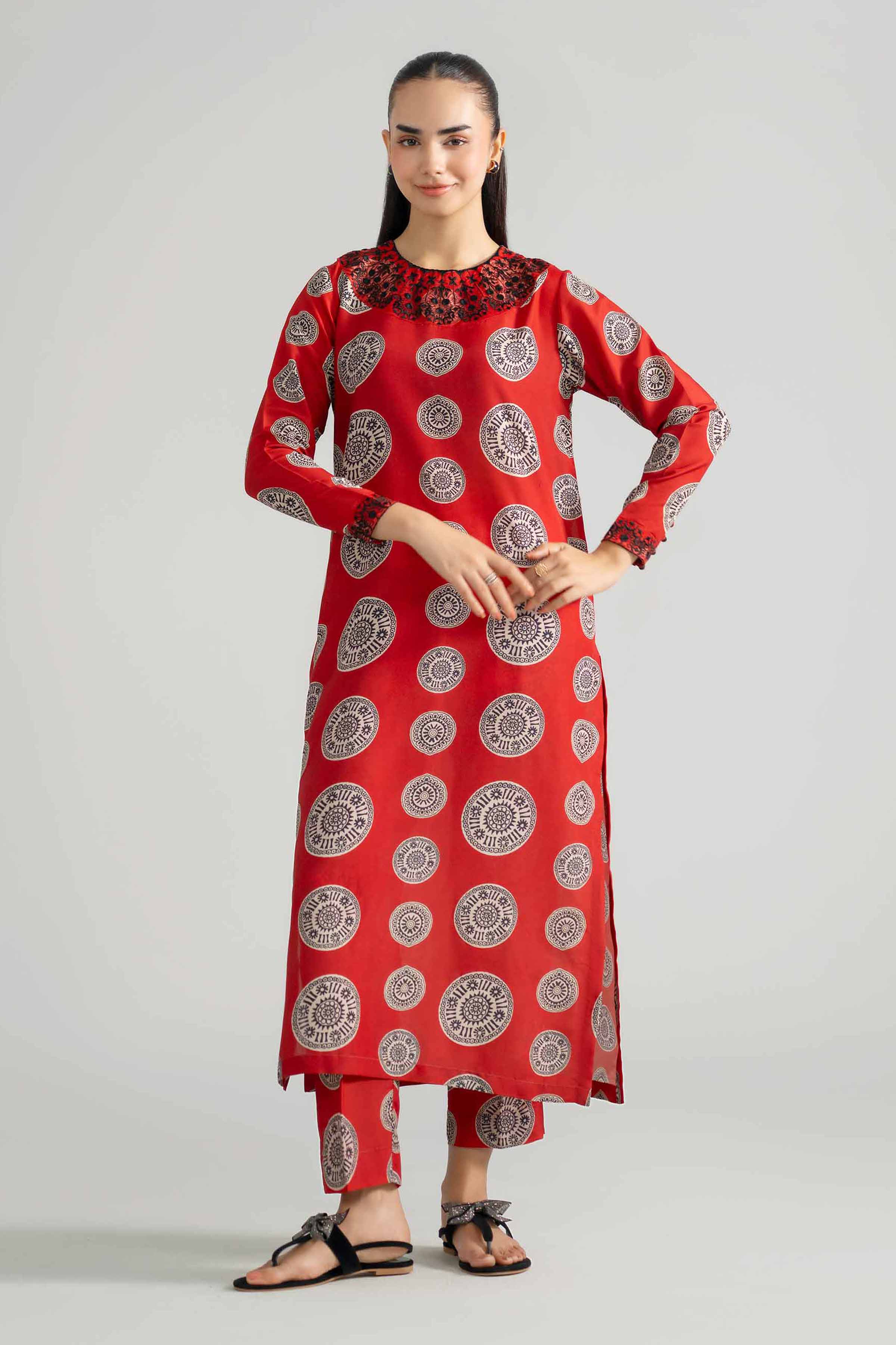 2 Piece - Printed Embroidered Suit - PE26-349