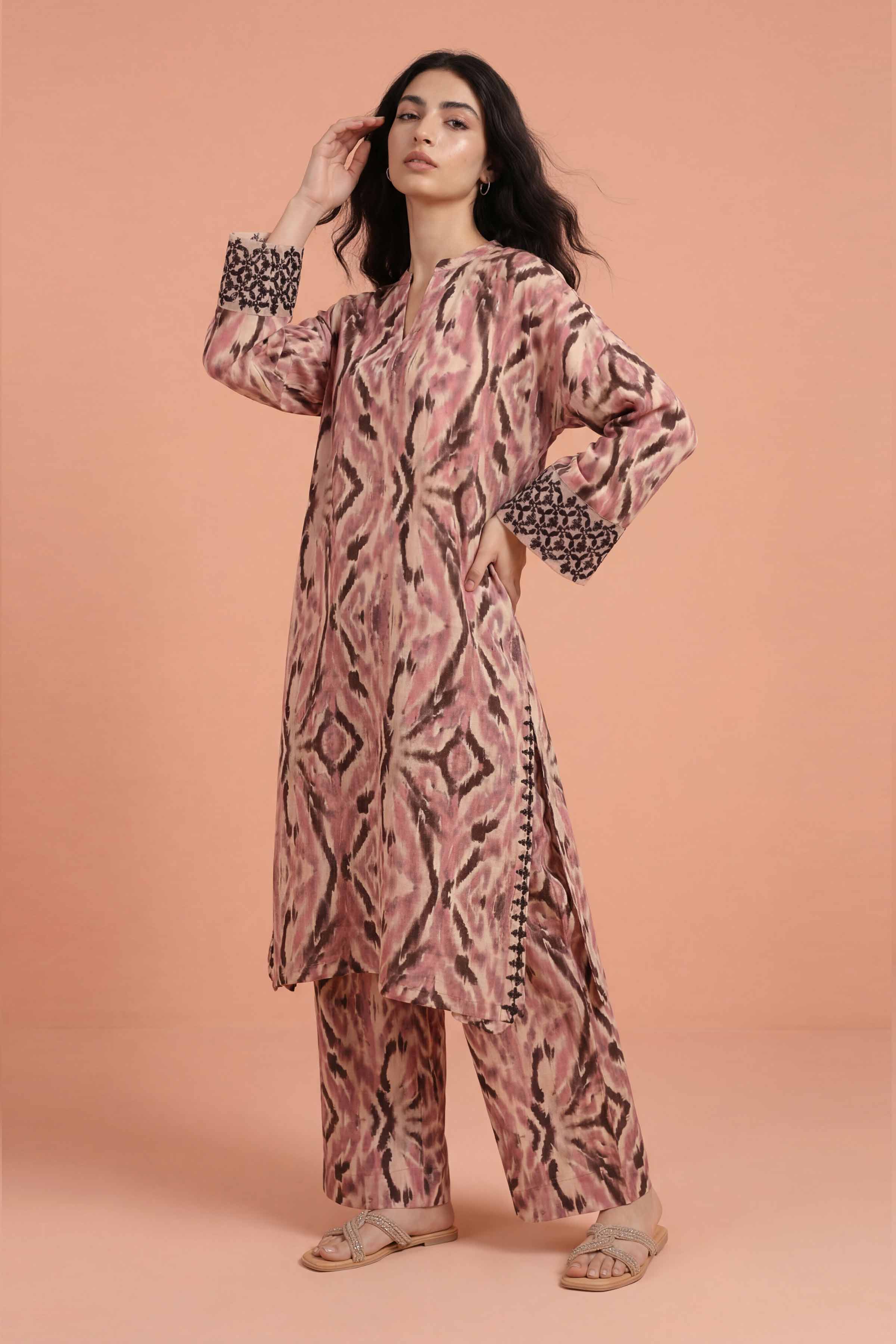 2 Piece - Printed Embroidered Suit - PE26-352