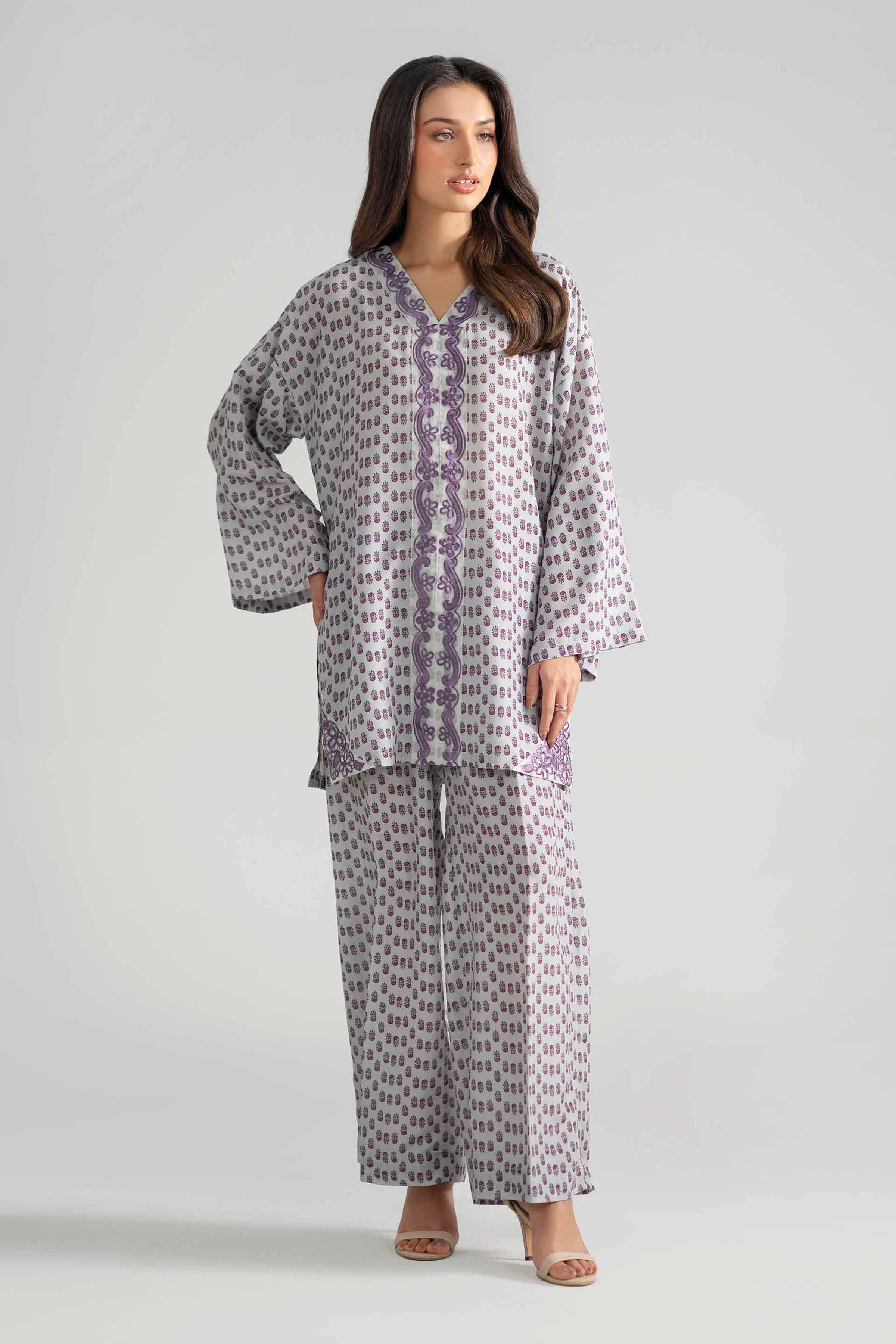 2 Piece - Printed Embroidered Suit - PE26-353
