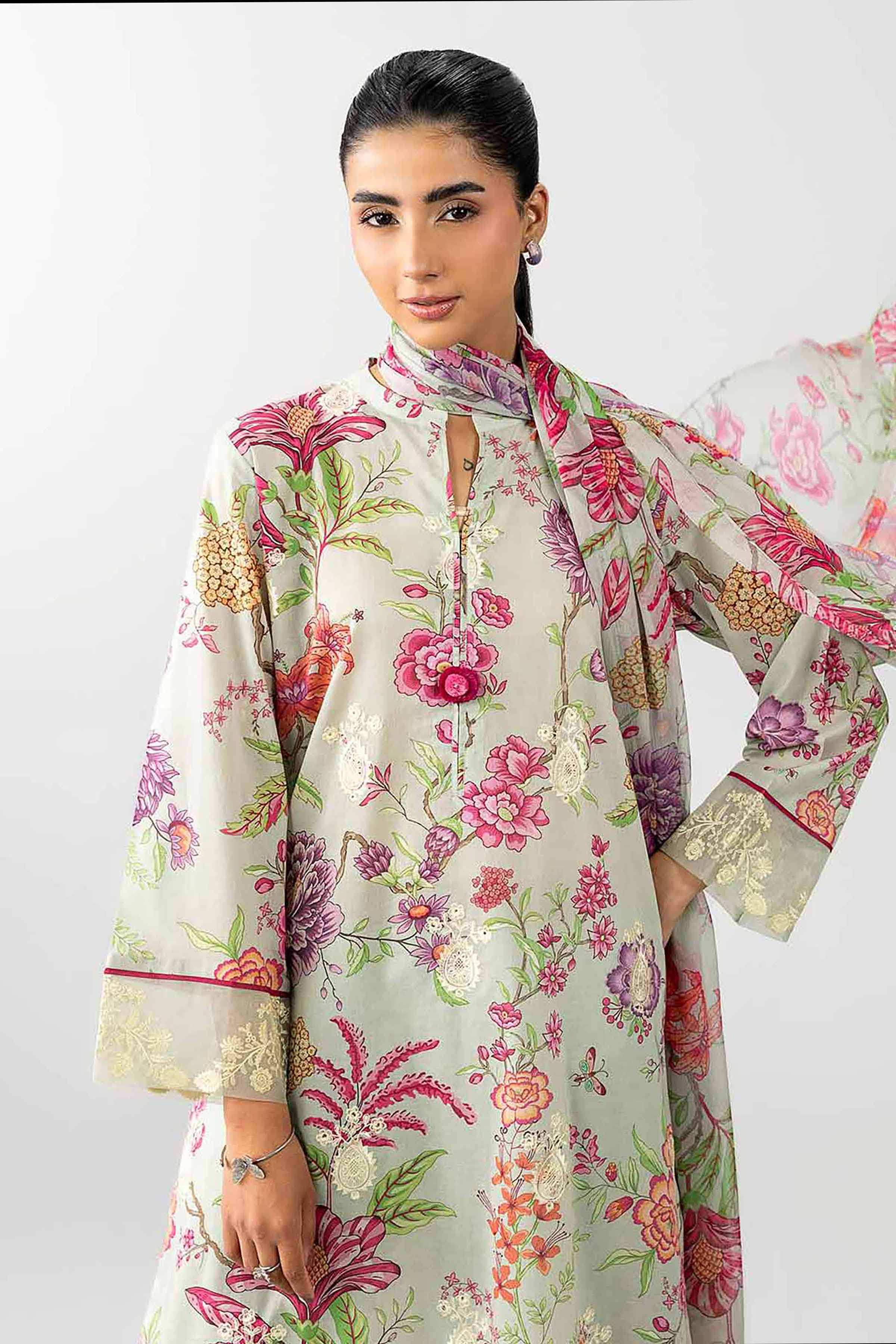 3 Piece - Printed Embroidered Suit - PE26-493