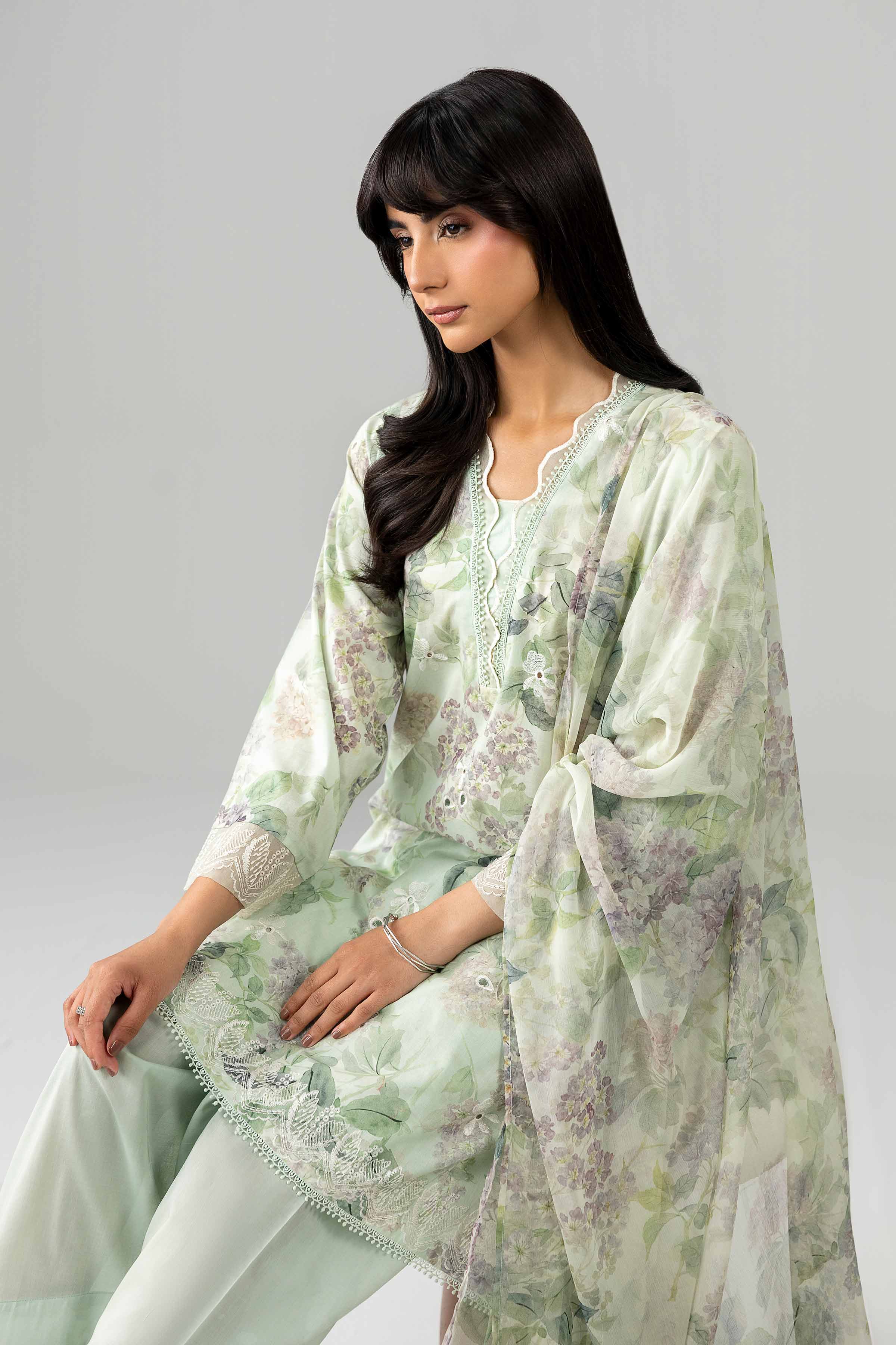 3 Piece - Printed Embroidered Suit - PE26-495