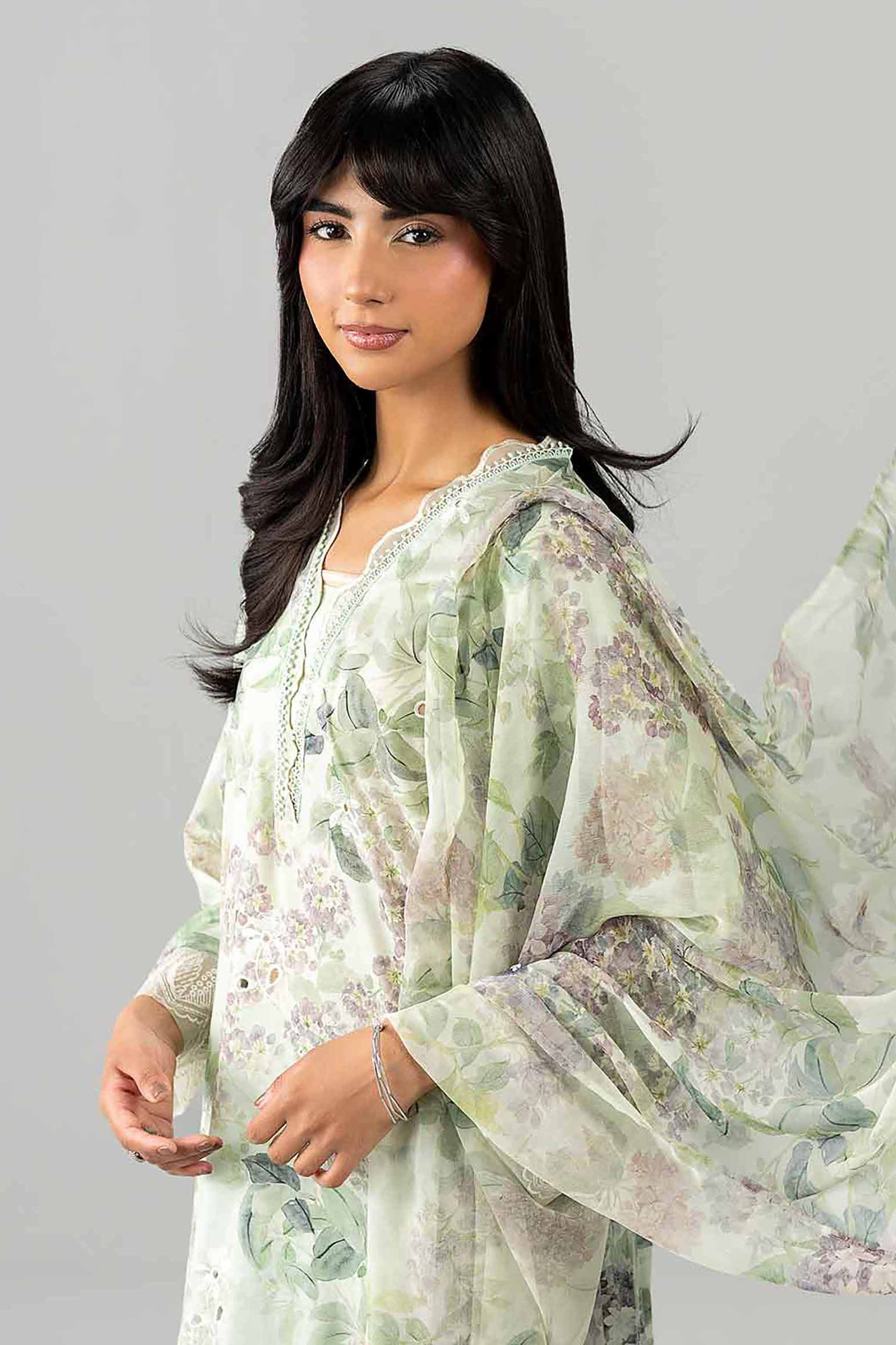 3 Piece - Printed Embroidered Suit - PE26-495