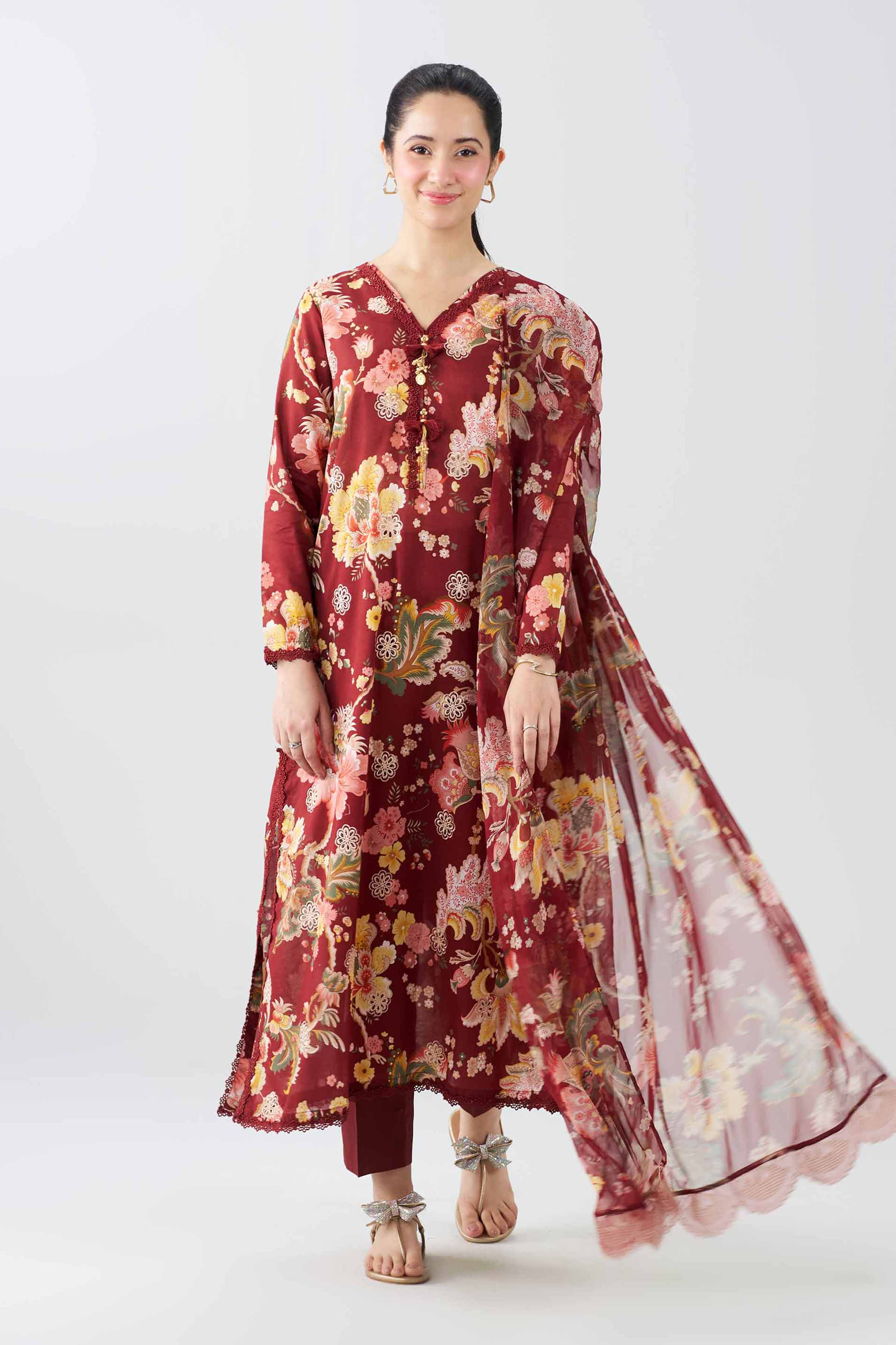 3 Piece - Printed Embroidered Suit - PE26-496