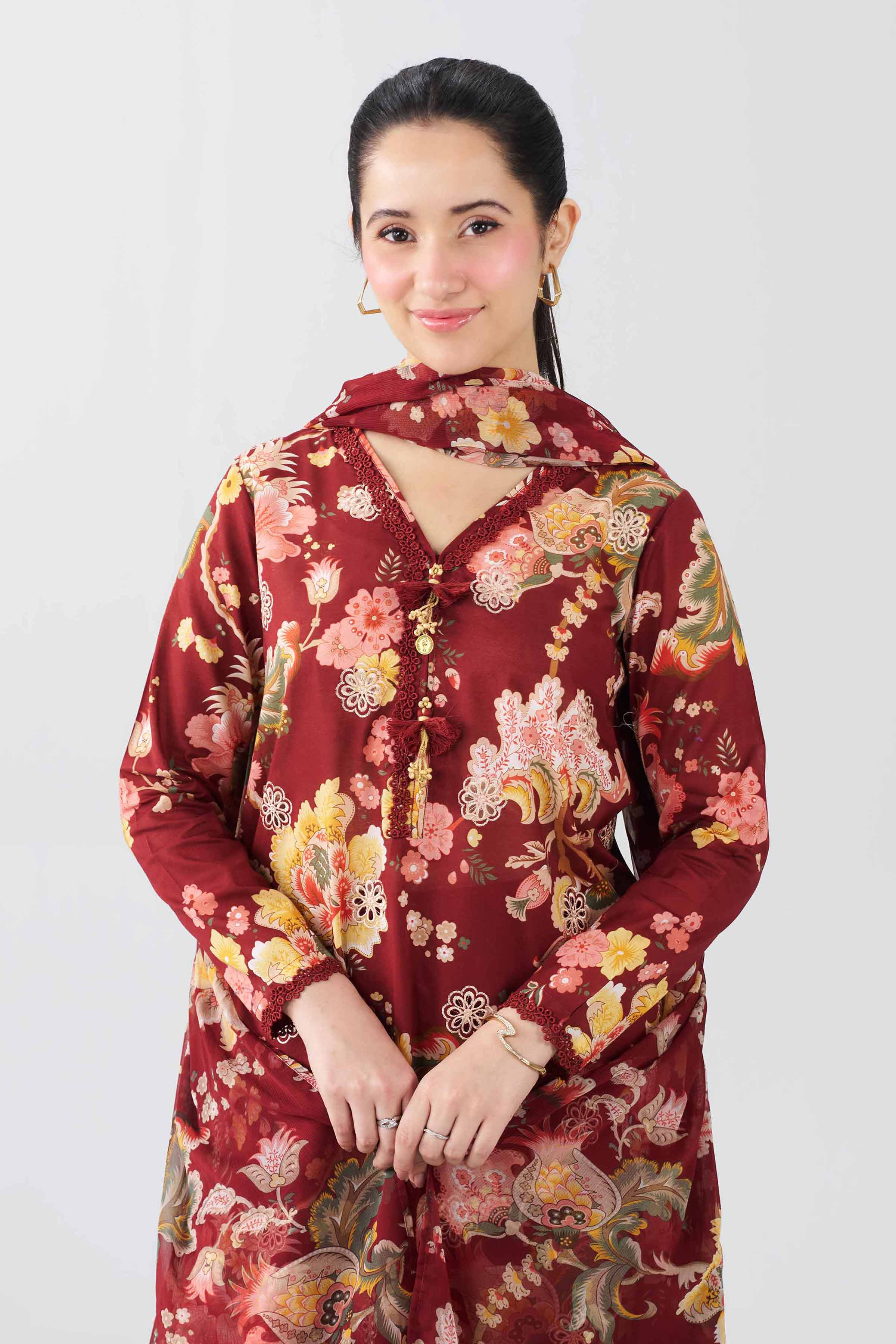 3 Piece - Printed Embroidered Suit - PE26-496