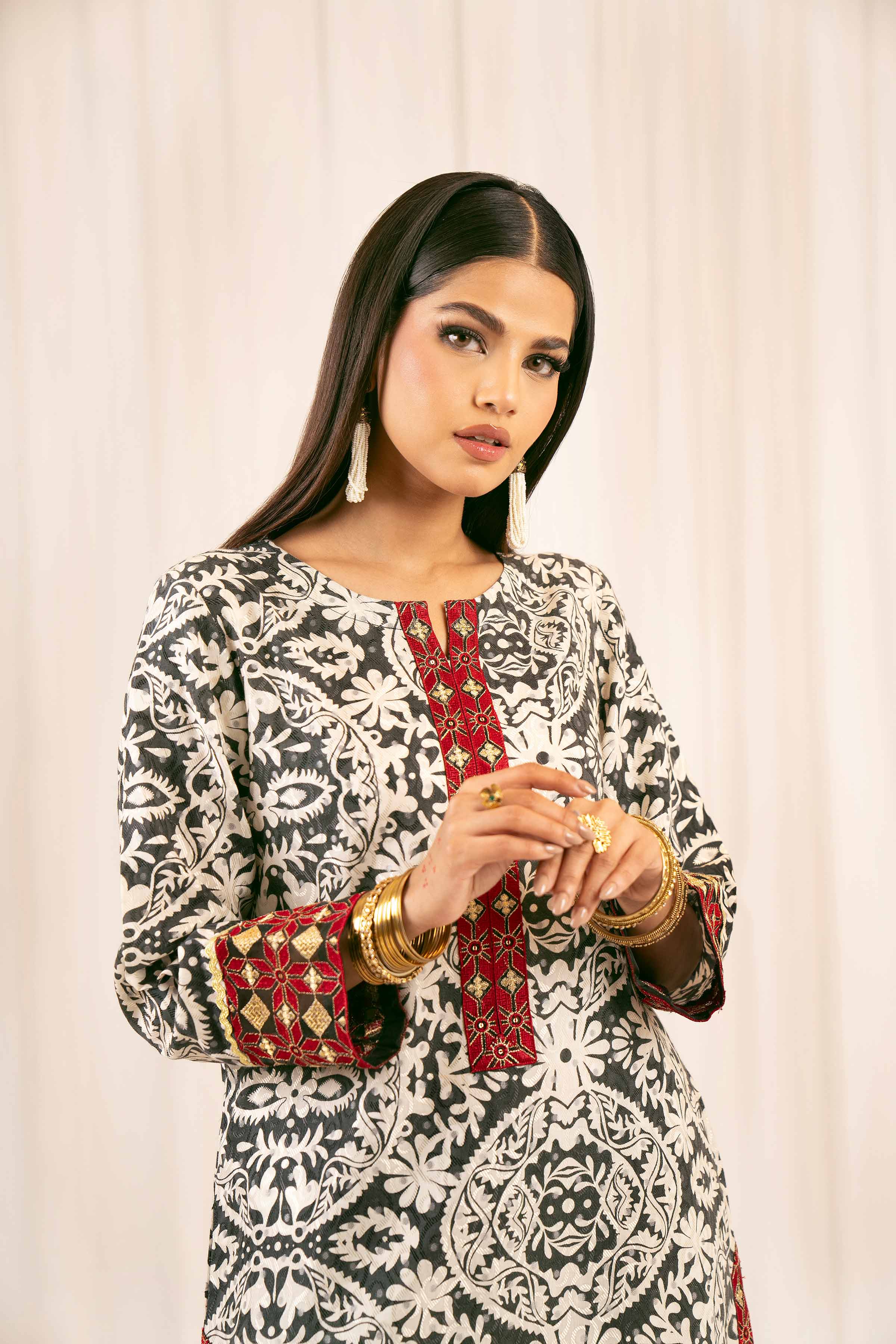 2 Piece - Printed Embroidered Suit - PFE25-31