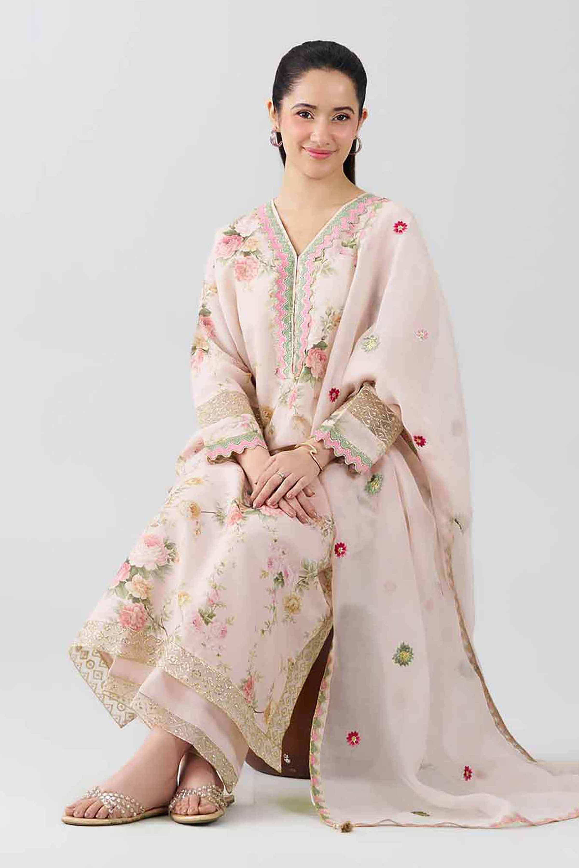 3 Piece - Printed Embroidered Suit - PFE26-60