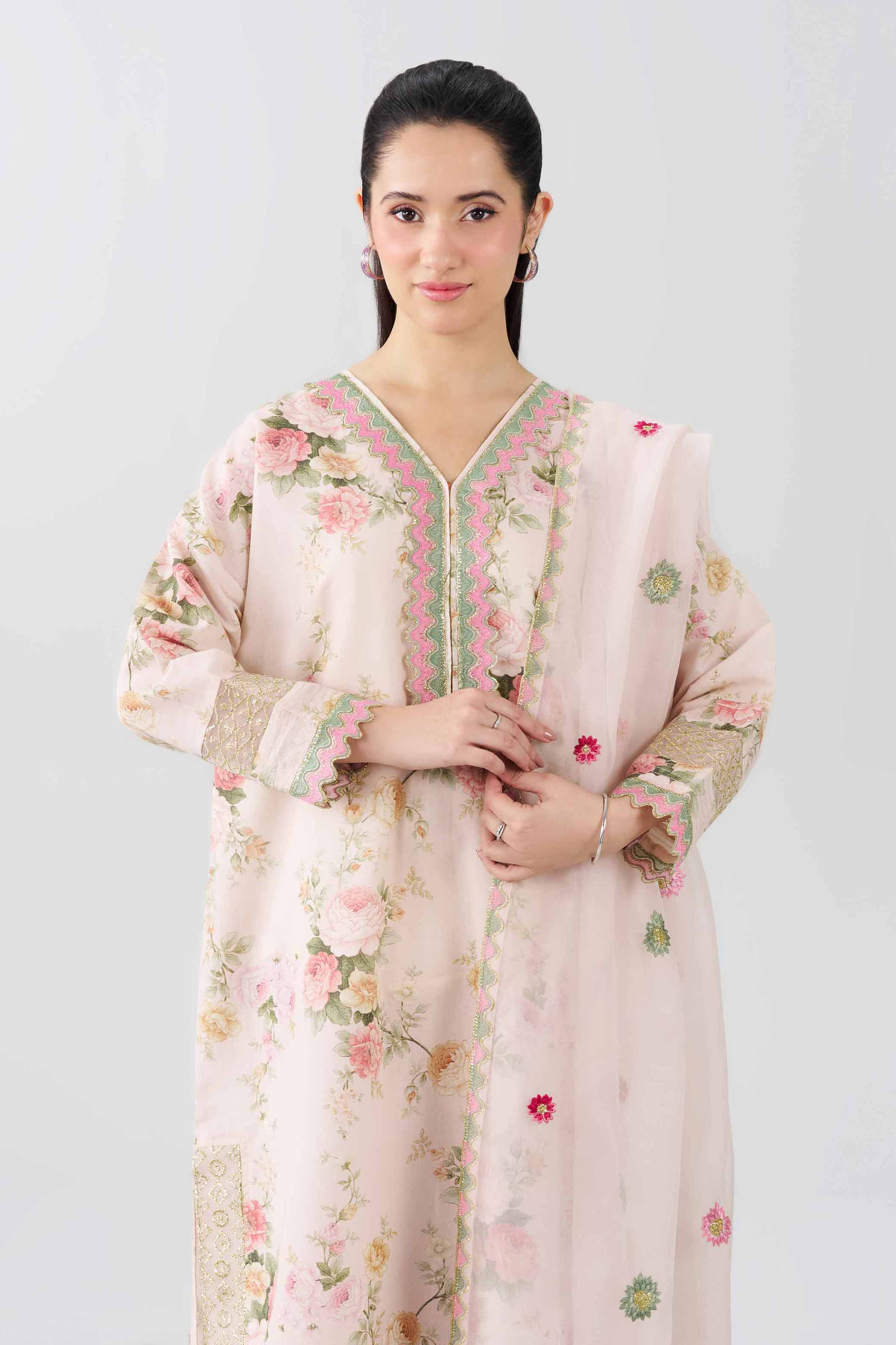 3 Piece - Printed Embroidered Suit - PFE26-60