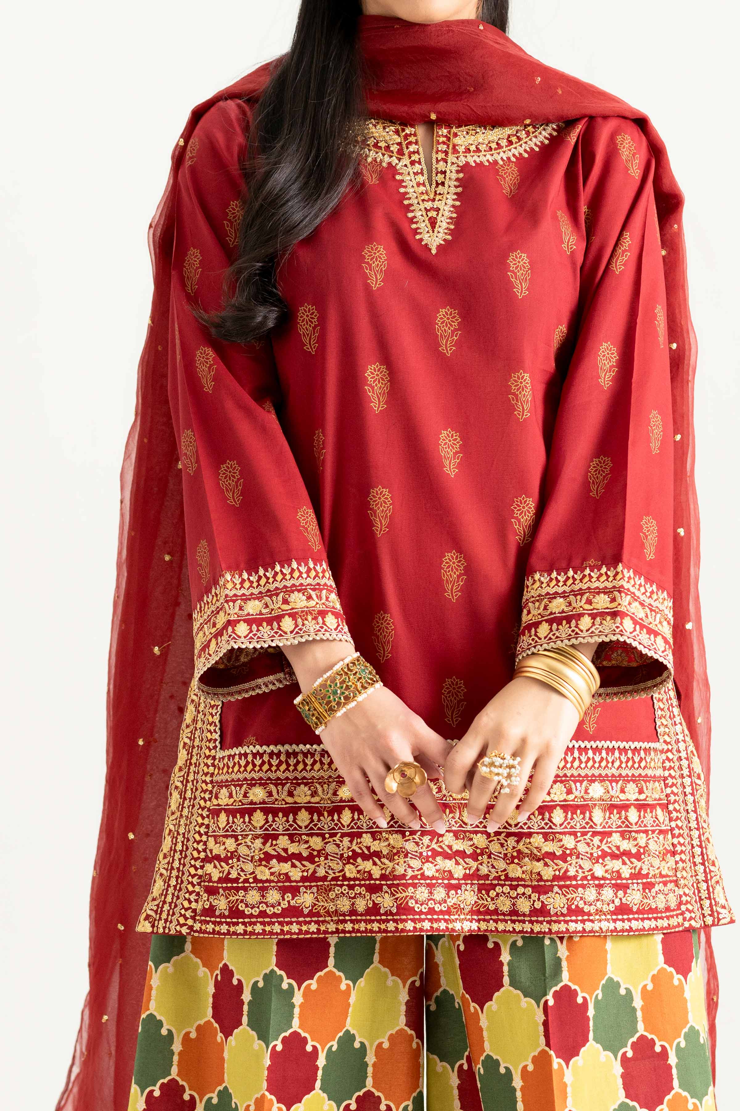 3 Piece - Printed Embroidered Suit - PMD25-13 M