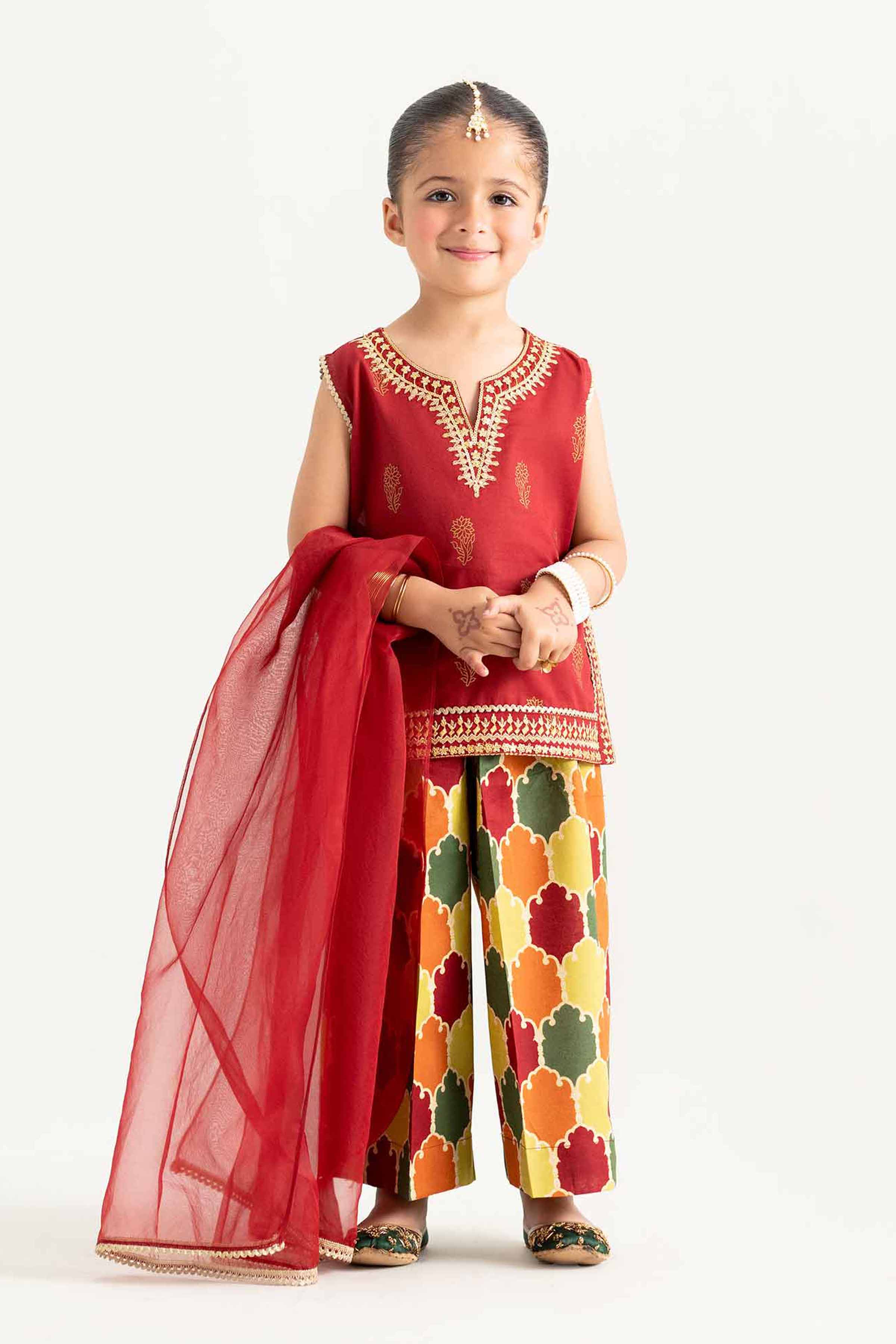 3 Piece - Printed Embroidered Suit - PMD25-13 D