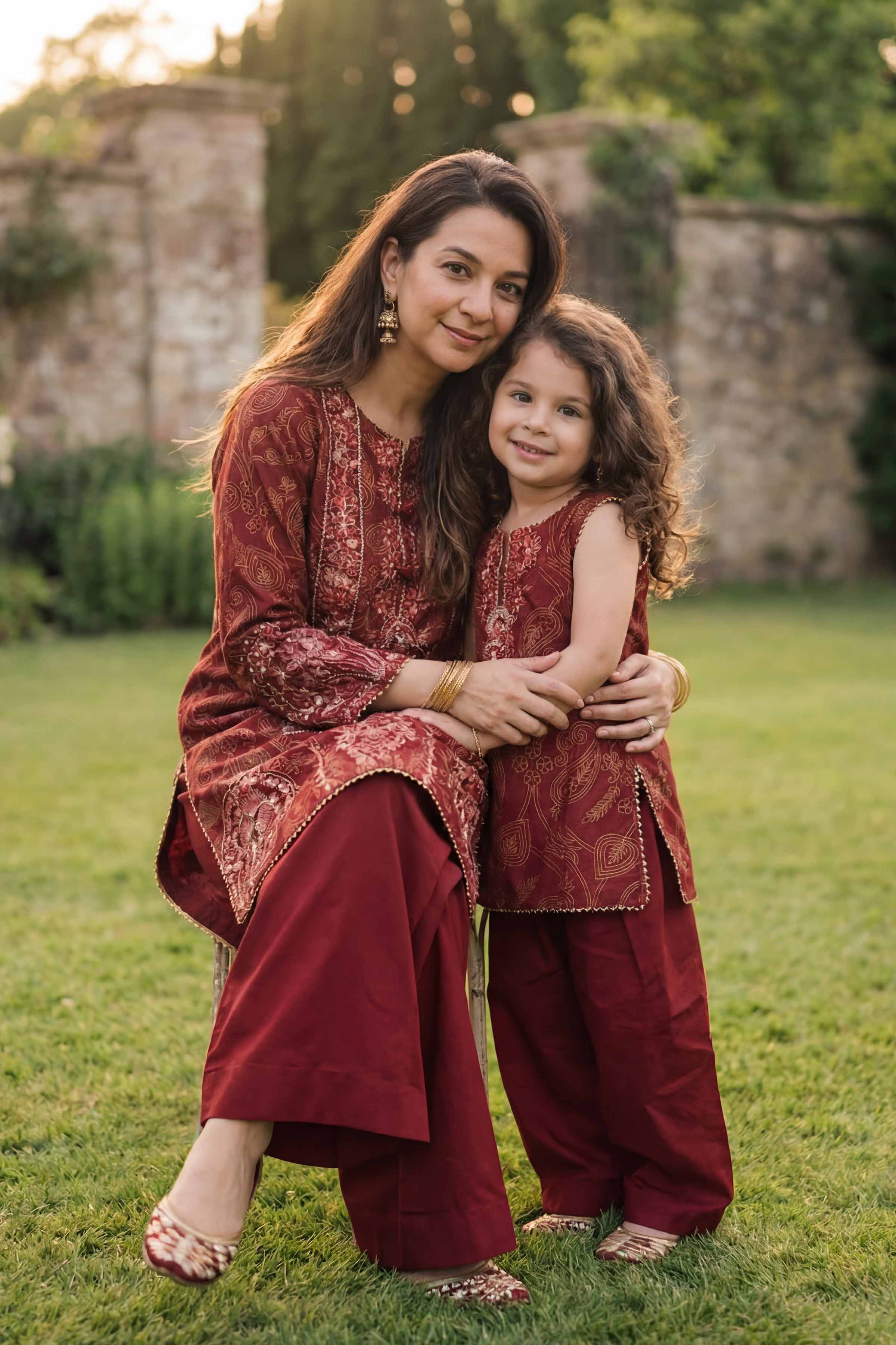 2 Piece - Printed Embroidered Suit - PMD26-01 D
