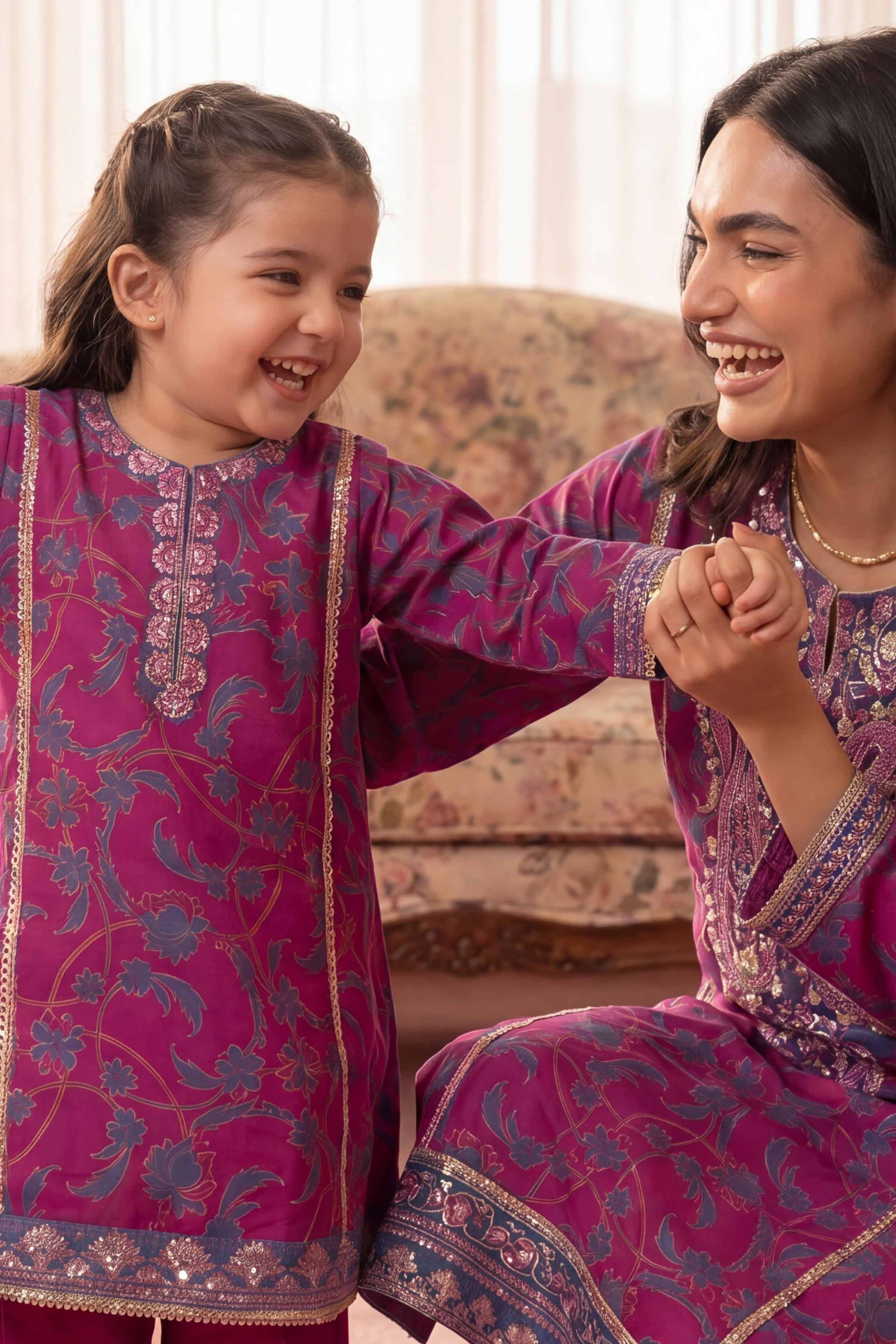 2 Piece - Printed Embroidered Suit - PMD26-02 D