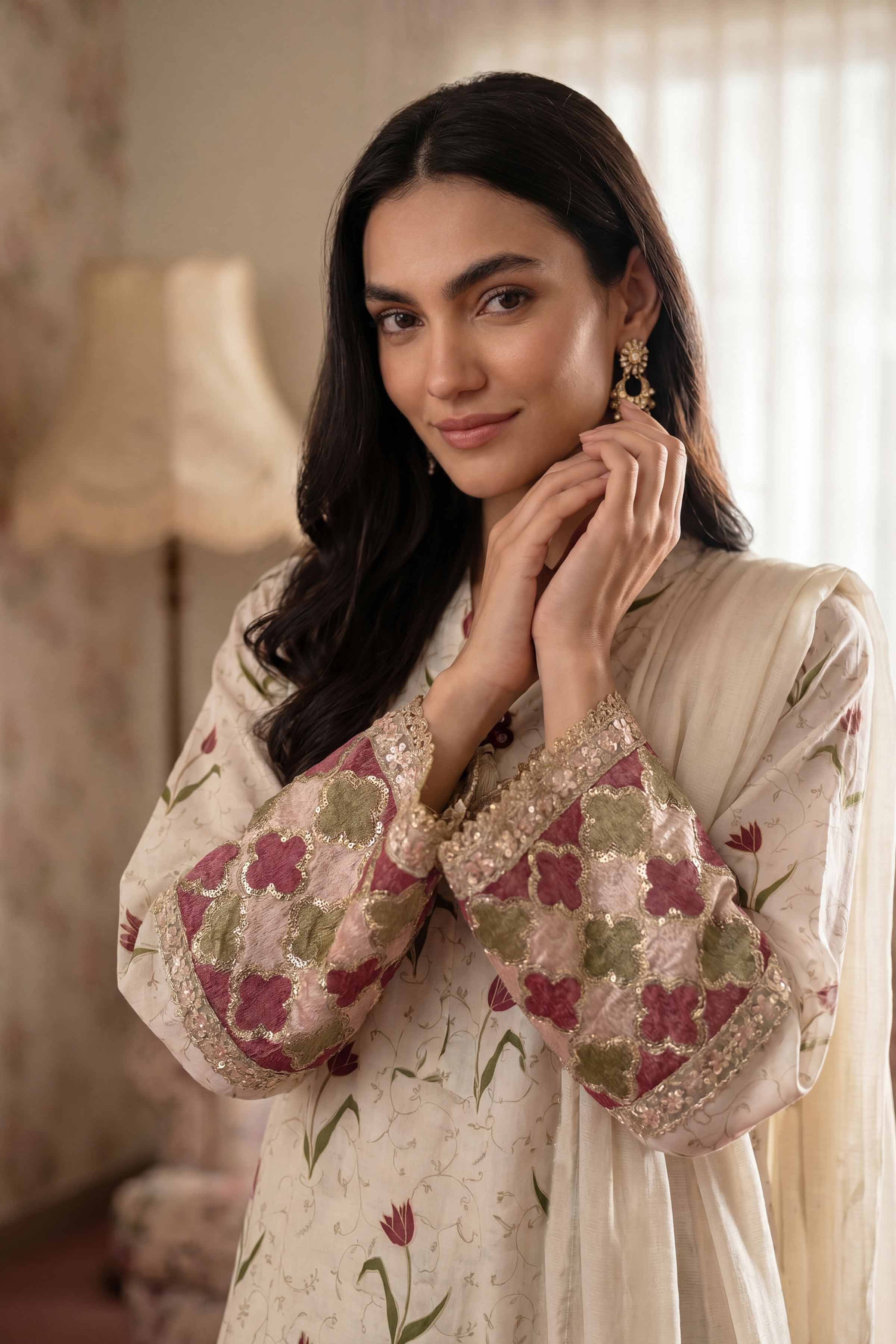 3 Piece - Printed Embroidered Suit - PMD26-45 D
