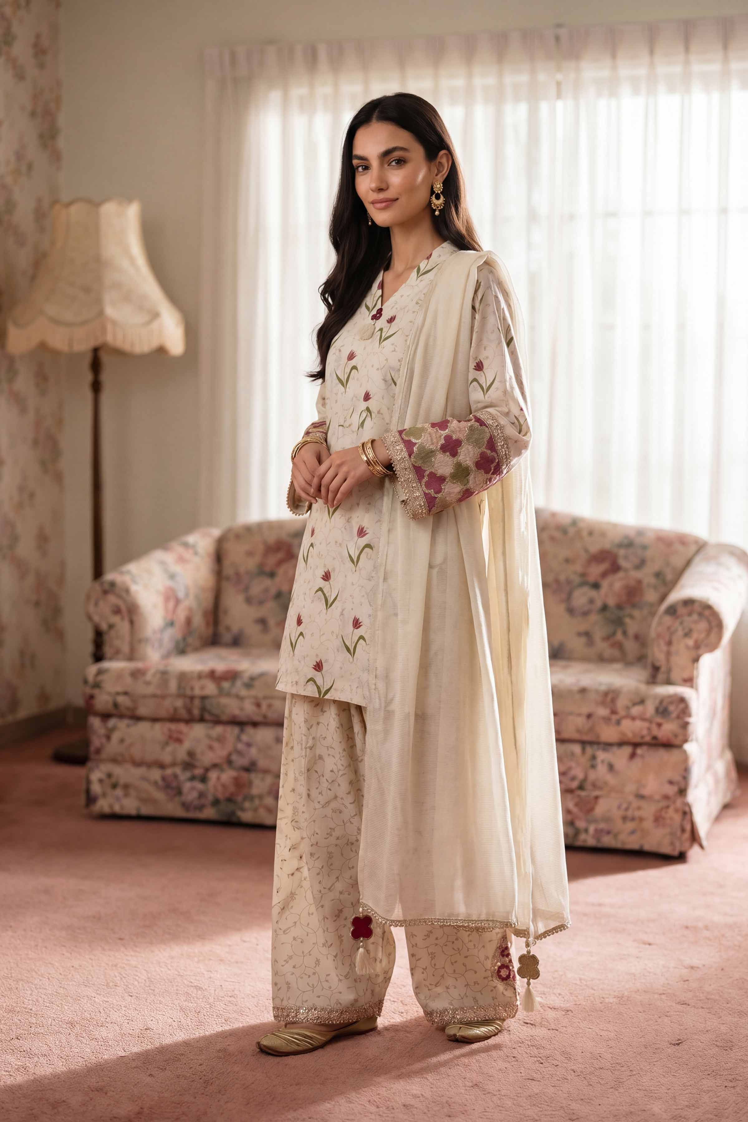 3 Piece - Printed Embroidered Suit - PMD26-45 D