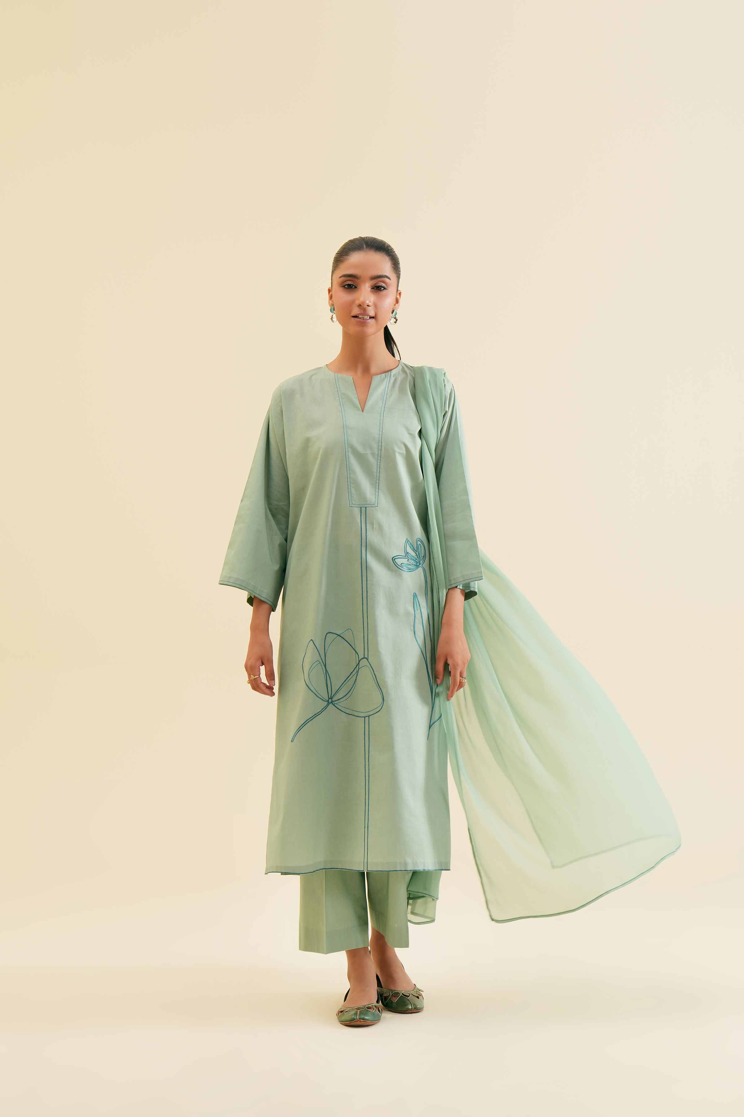 3 Piece - Embroidered Suit - PS24-121